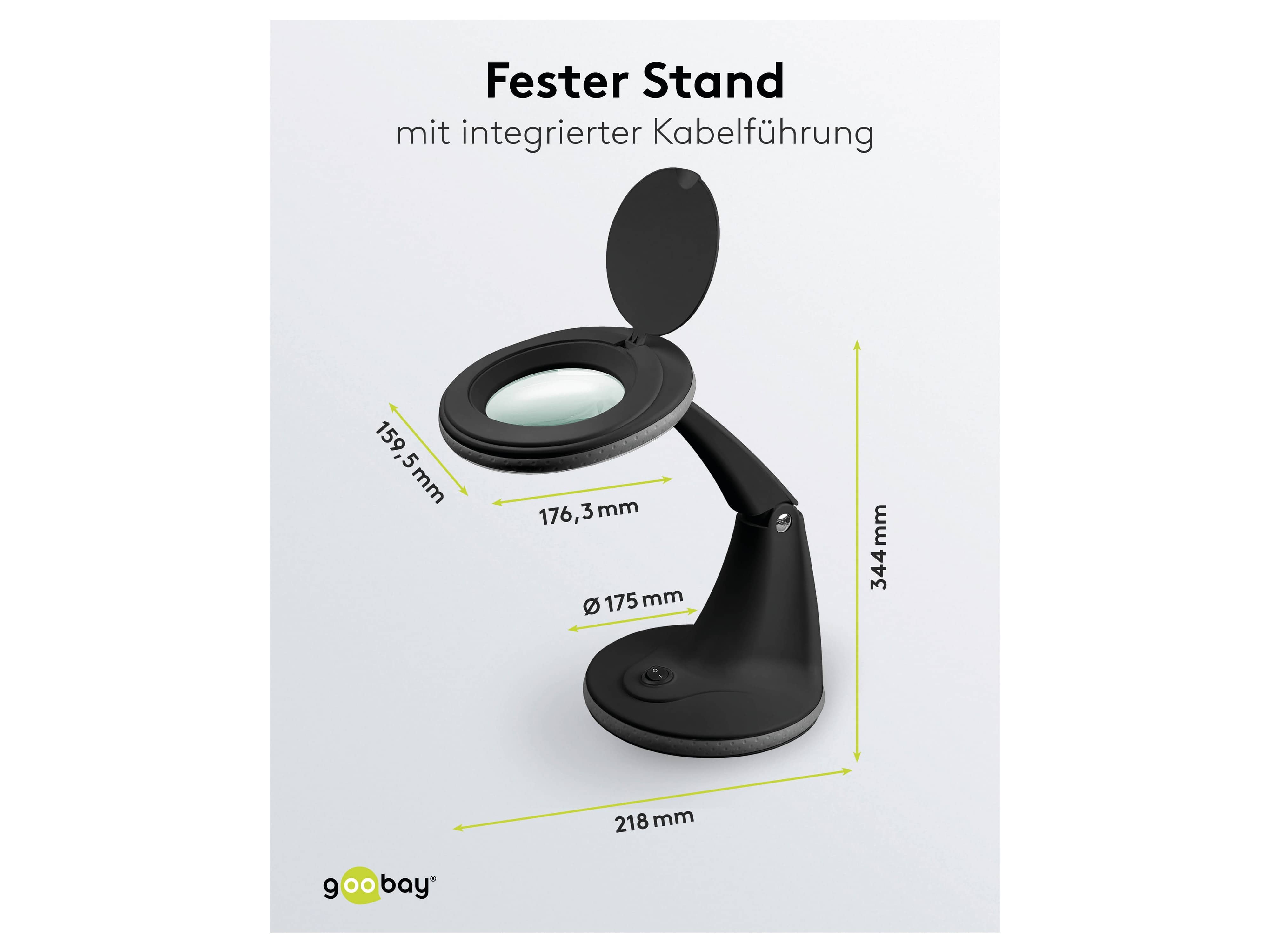 GOOBAY LED-Stand-Lupenleuchte, 6 W, 450 lm, 1,75x Vergrößerung, schwarz