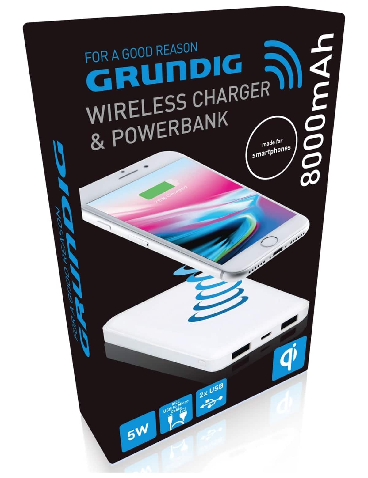 GRUNDIG USB-Powerbank 8000 mAh, 2x USB, Induktion
