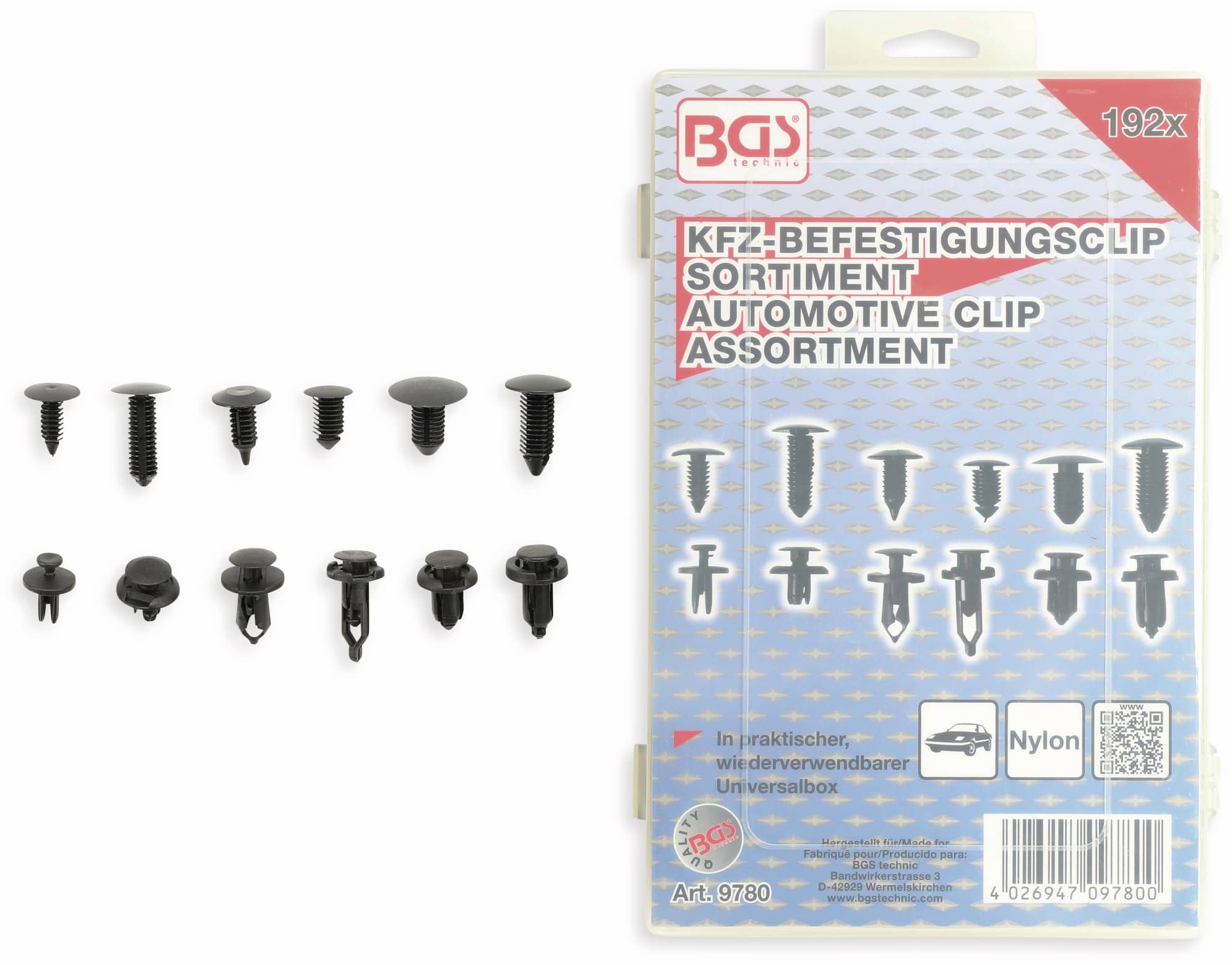 BGS TECHNIC KFZ-Befestigungsclip-Set 9780, universal, 192-tlg