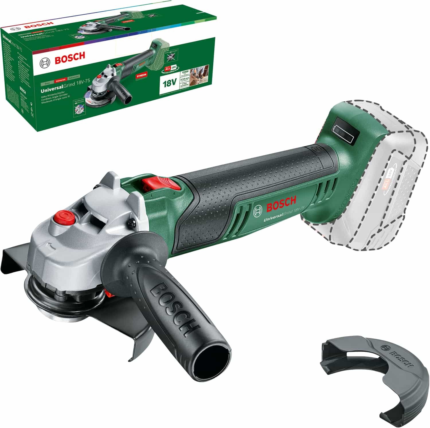 BOSCH Akku-Winkelschleifer UniversalGrind 18V-75, 06033E5001, Solo