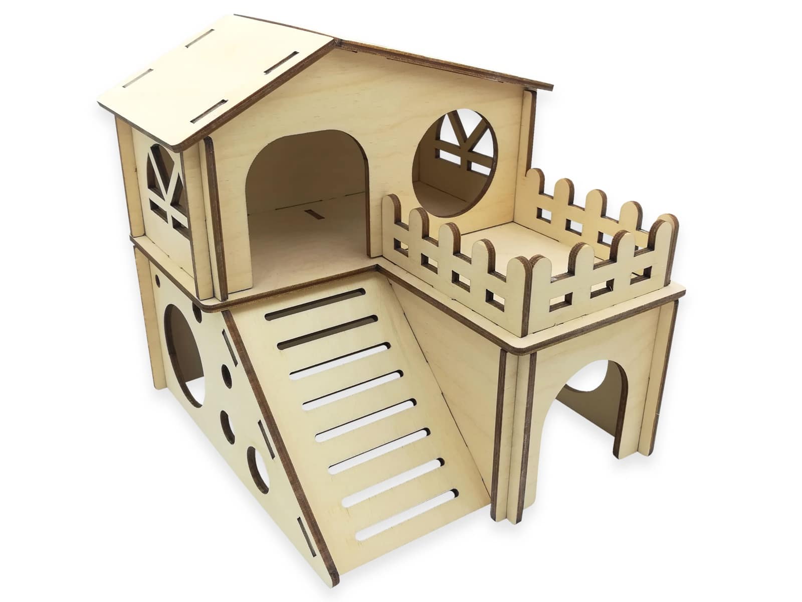 HOLZBIBER®, Großes Hamsterhaus Holz-Bausatz Birke für Mäuse kleine Hamster, Bausatz Kit Steckbausatz