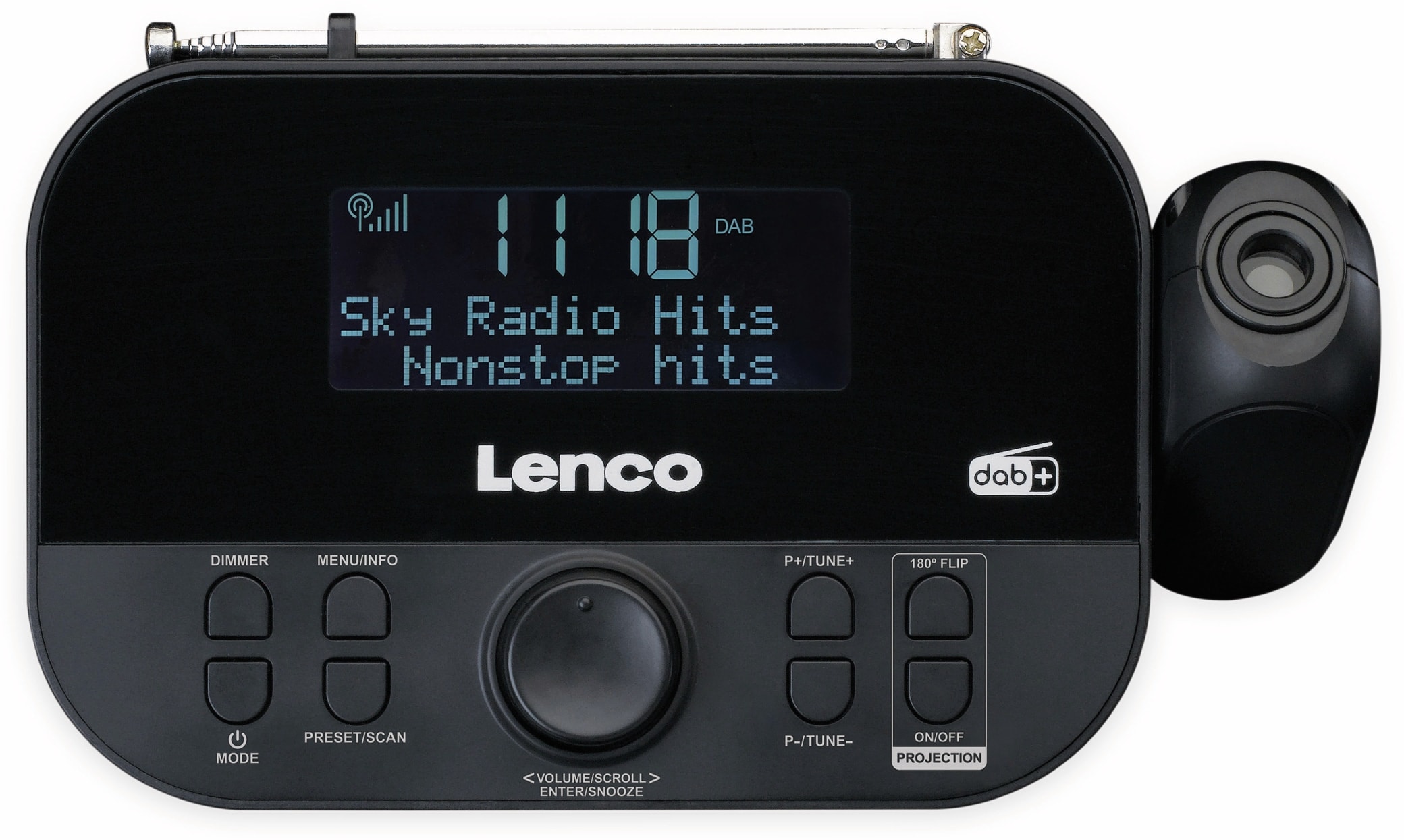 LENCO DAB+/FM Uhrenradio CR-615BK, mit Projektor, schwarz