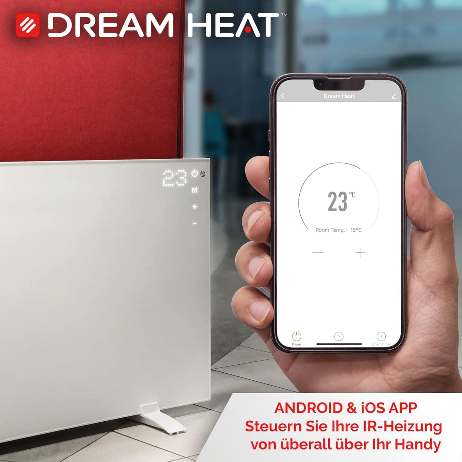 DREAM HEAT Infrarot Heizung DH CC 480 W, inkl. Energiekostenmessgerät