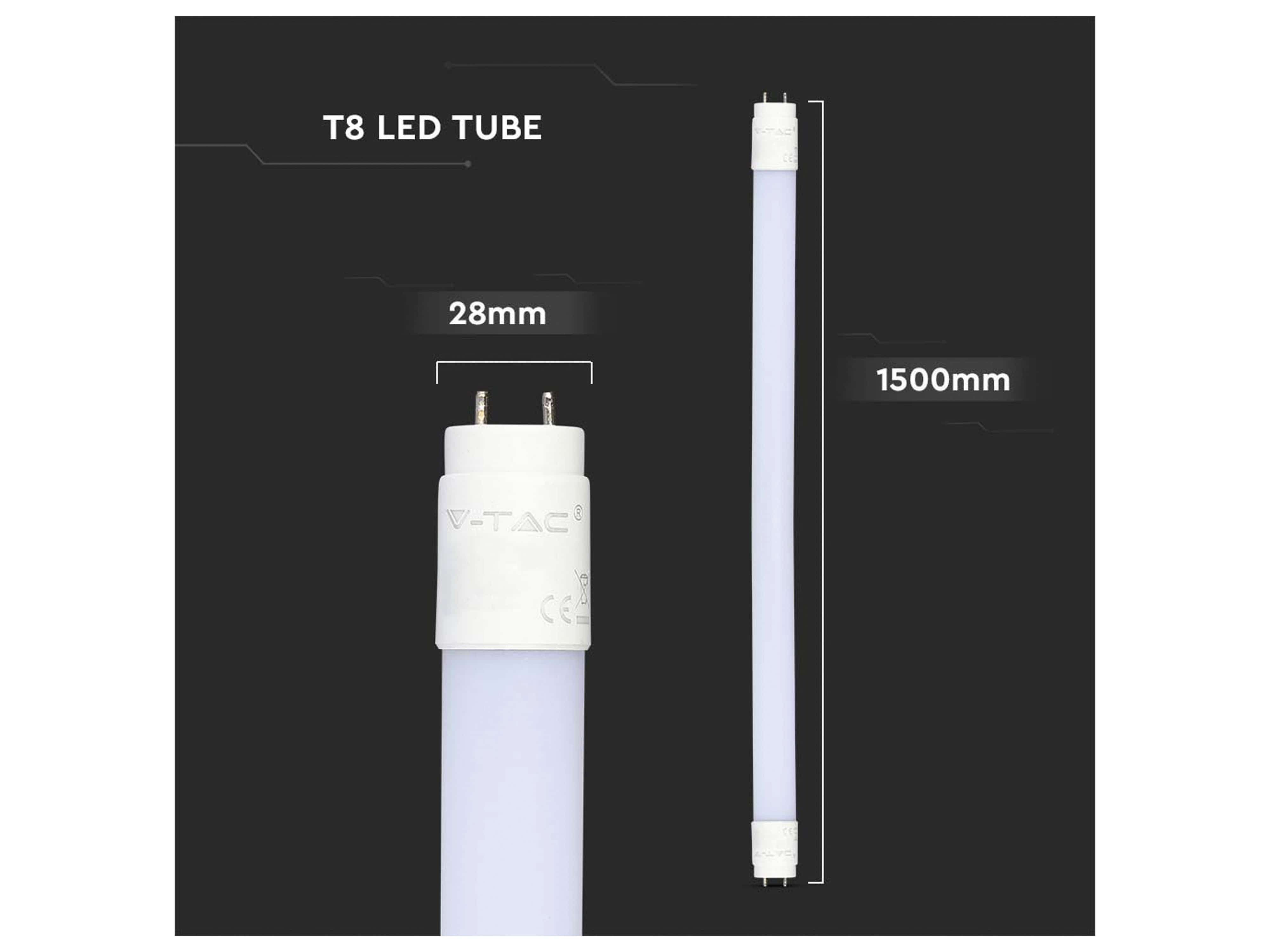 V-TAC LED-Röhre VT-152, HIGH LUMEN, EEK: E, 22 W, 3000 lm, G13, 4000 K, 150 cm