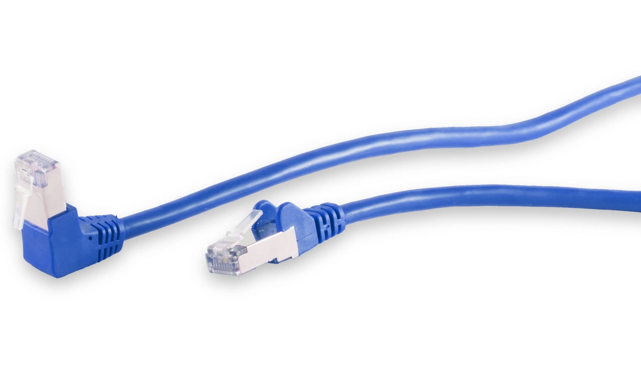 CAT.6 Patchkabel, S/FTP, 90°-gerade, 7,5 m, blau