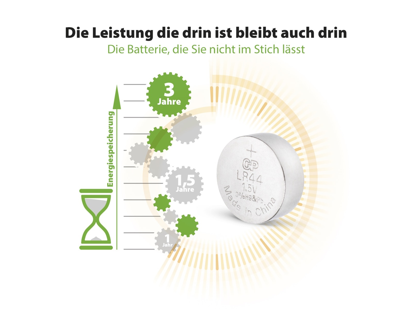 GP Knopfzelle LR44, Alkaline, 1,5 V-, 2 Stück