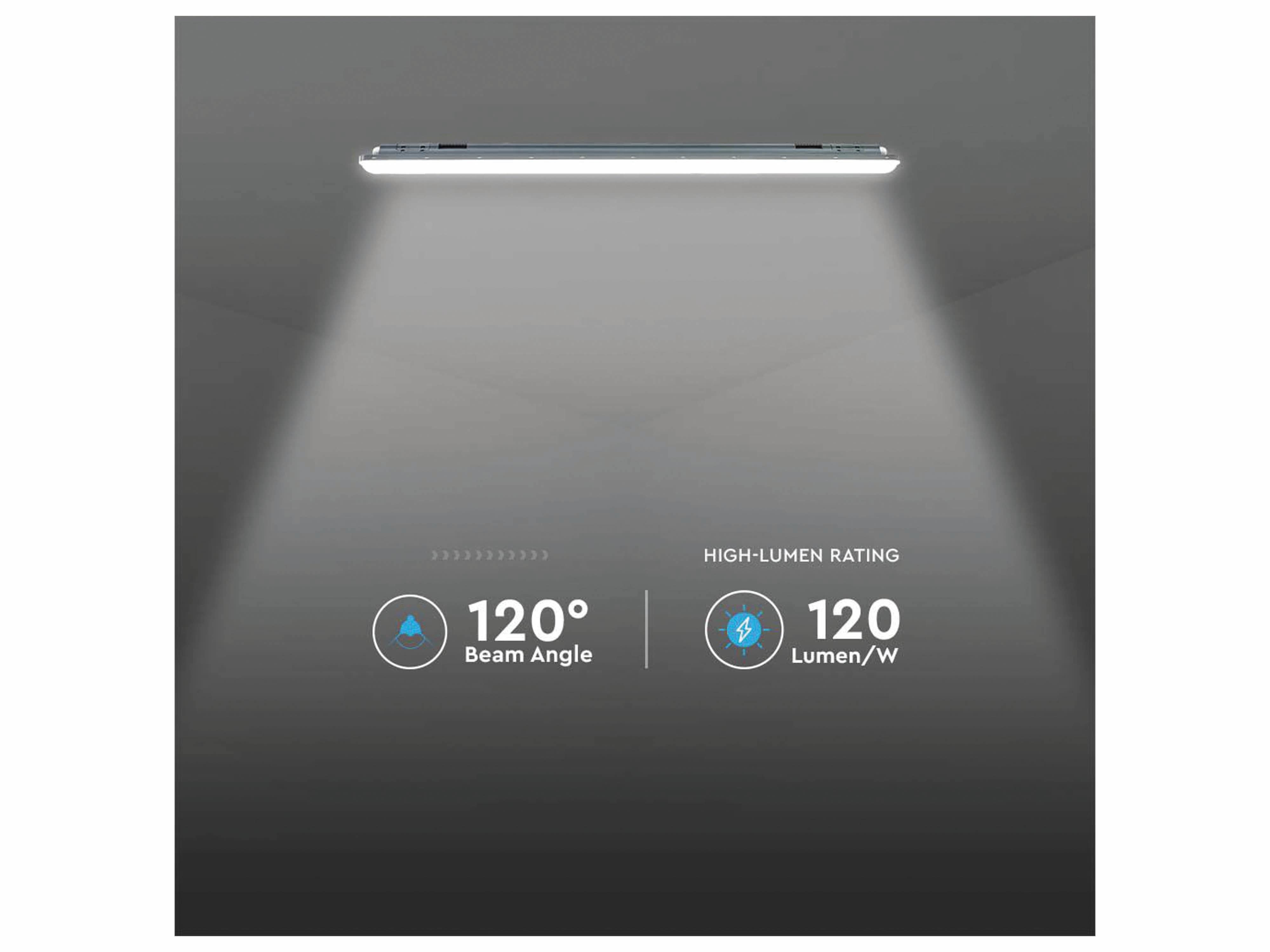 V-TAC LED-Feuchtraumleuchte VT-1253, EEK: E, 36 W, 4320 lm, 6500 K, 1200 mm