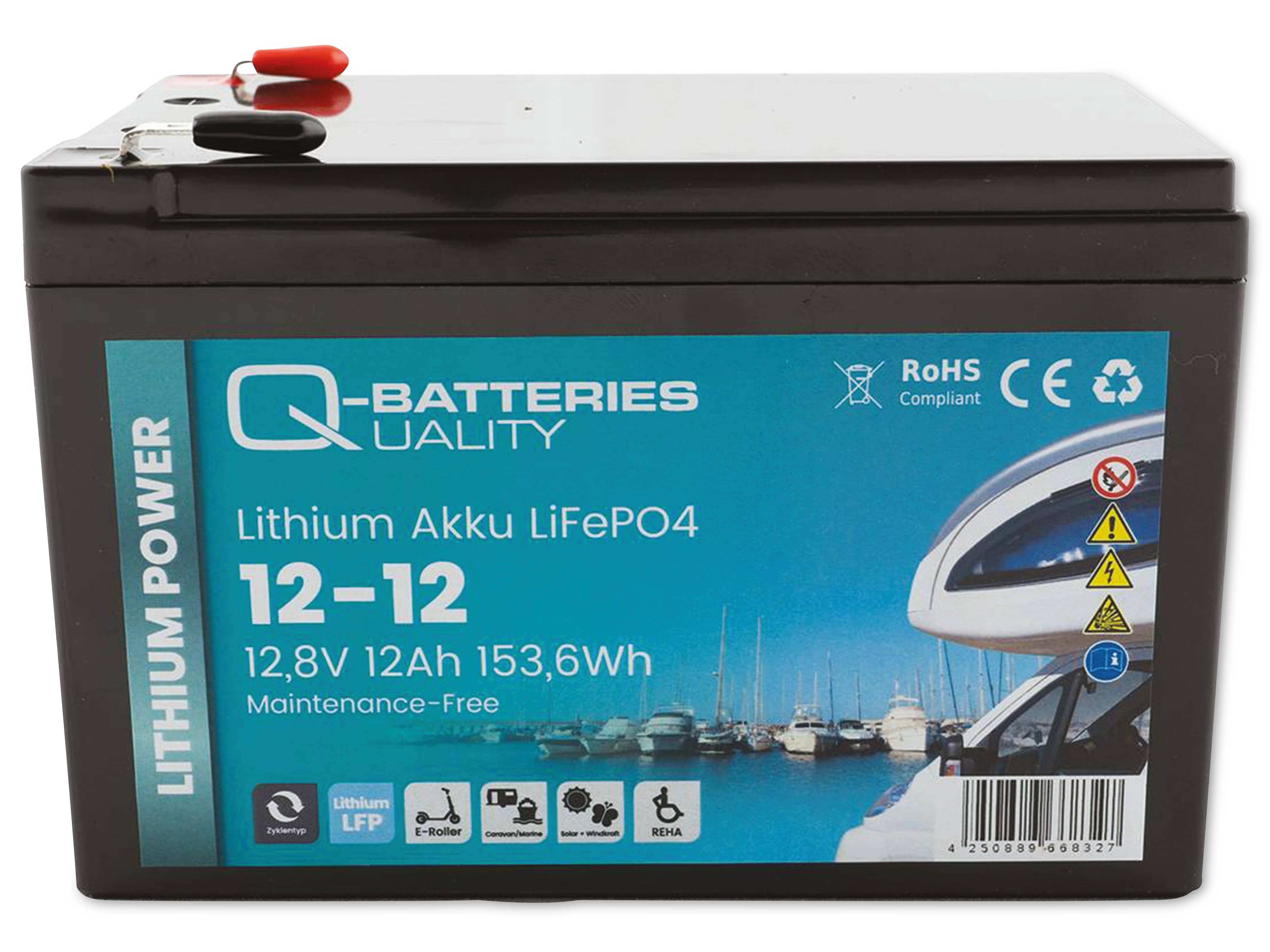 Q-BATTERIES Lithium Akku 12-12 12,8V, 12Ah, 153,6Wh LiFePO4 Batterie