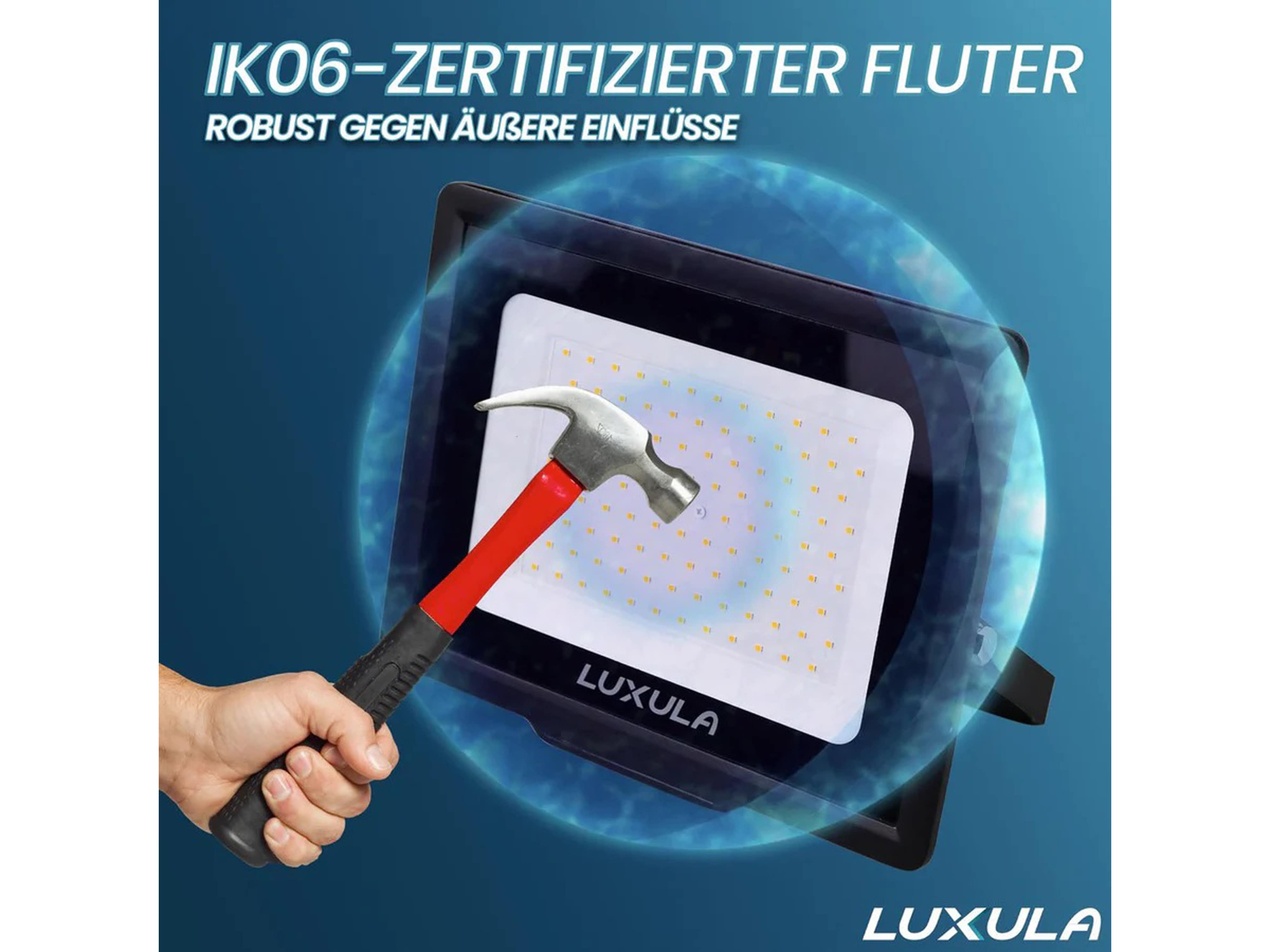 LUXULA LED-Fluter mit Bewegungsmelder, EEK: F, 50W, 5000lm, 3000K, schwarz