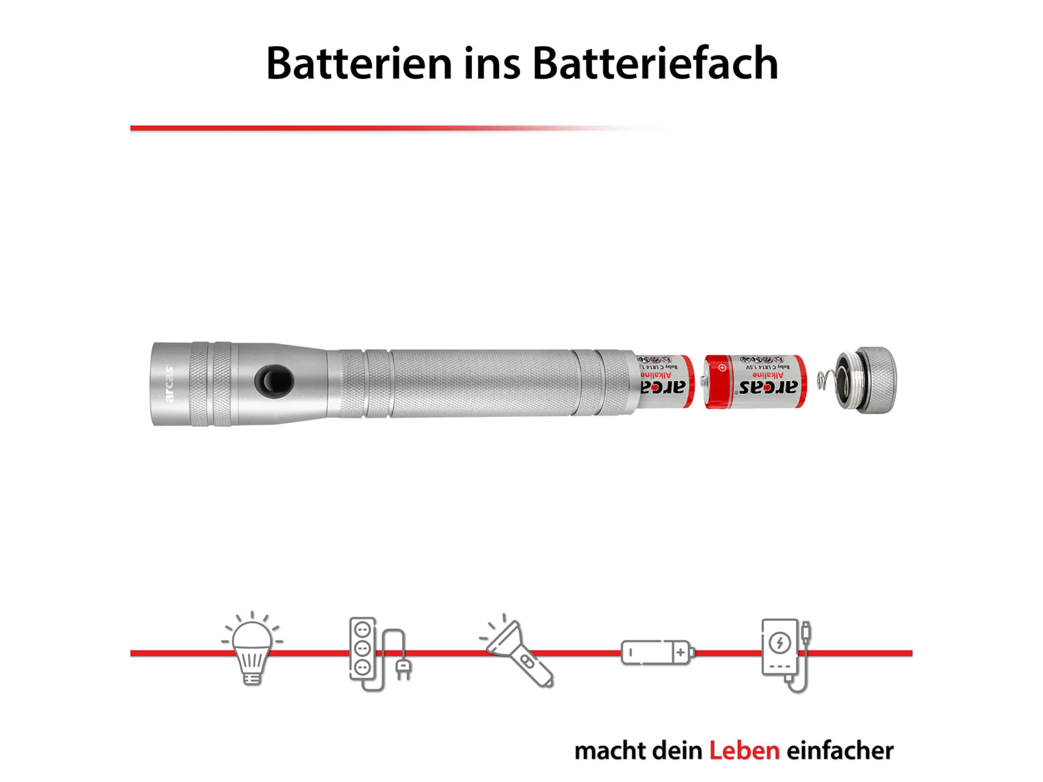 ARCAS LED-Taschenlampe, 10 W, 700 lm, Aluminium, silber