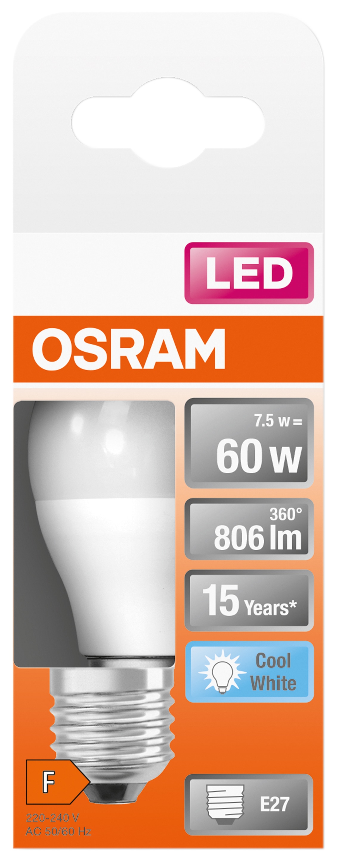 OSRAM LED-Lampe Star Classic, P60, E27, EEK: F, 7,5 W, 806 lm, 4000 K