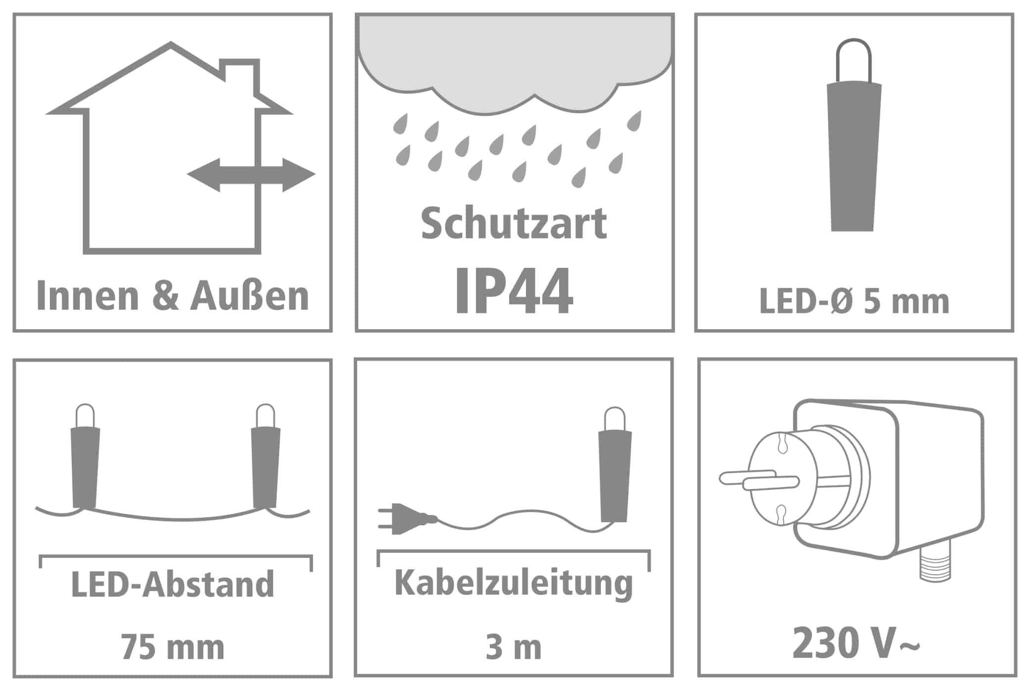 LED-Lichterkette, 40 LEDs, warmweiß, 230V~, IP44, Innen/Außen, Kabelfarbe silber/transparent