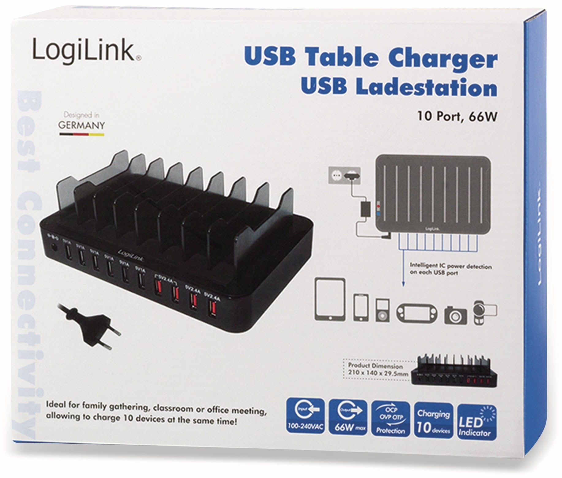 LOGILINK USB-Lader, PA0141, 10-fach, 66W, Tischgerät