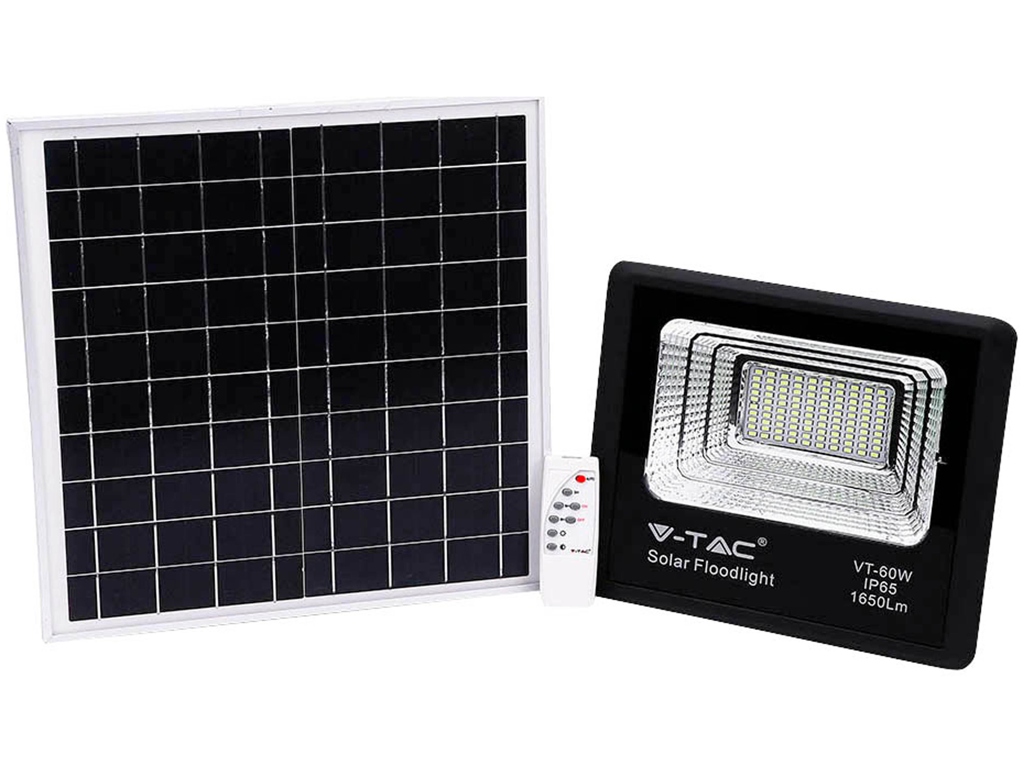 V-TAC Solar LED-Fluter VT-60W, 20 W, 4000 K, mit Panel + Fernbedienung