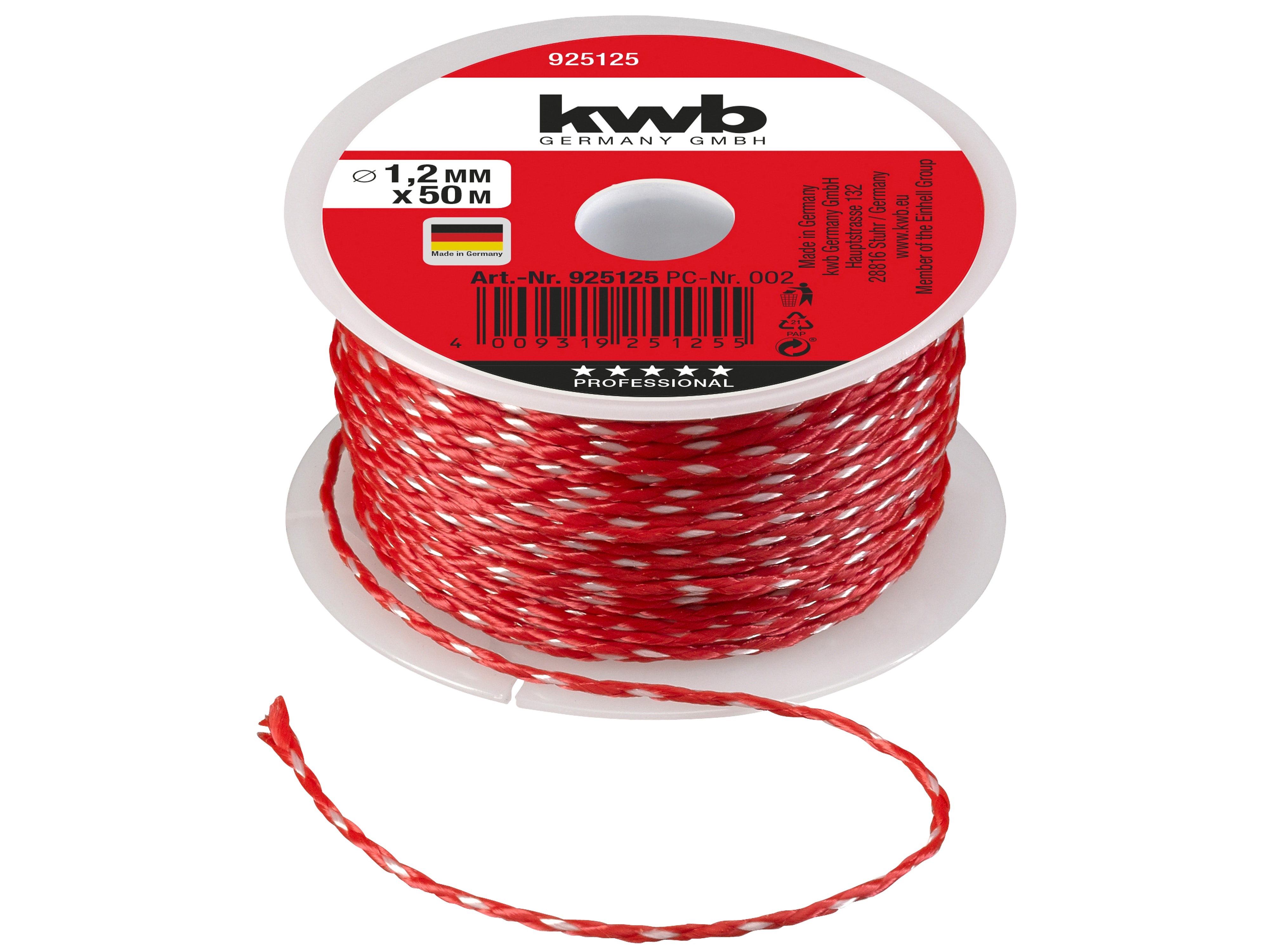 KWB Maurerschnur, 925125, 50 m, 1,2 mm, Nylon, rot