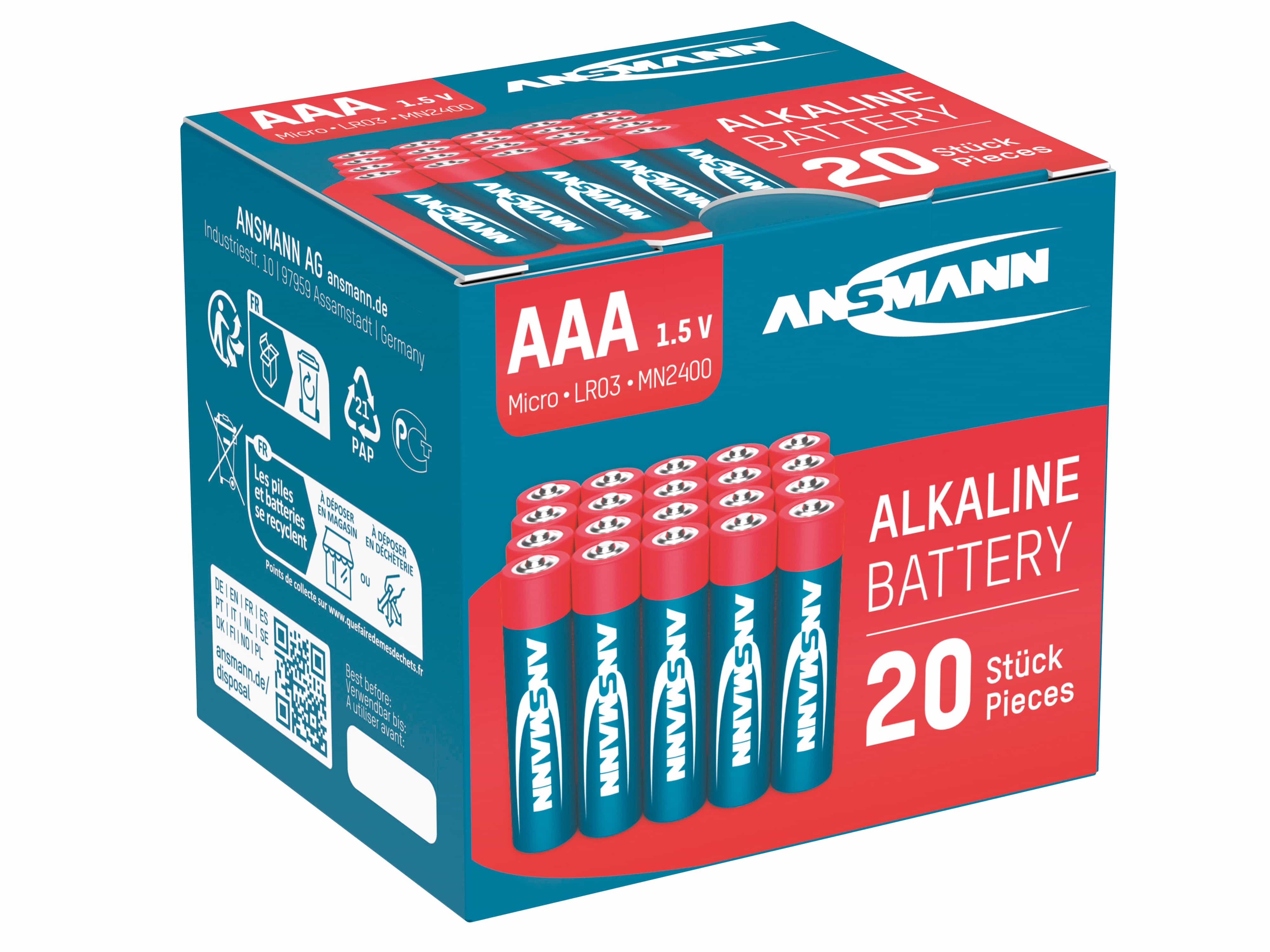 ANSMANN Micro-Batterie-Set, Alkaline, 20 Stück in einer Box, 1,5 V-