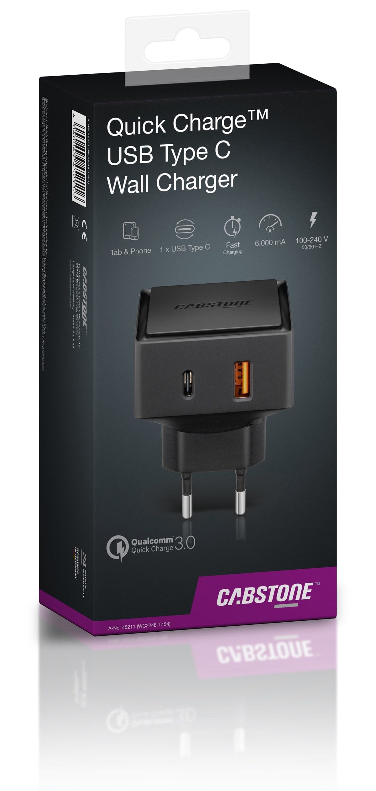 Dual USB Lader 6 A, 1x USB A, 1x USB C für Steckdosen