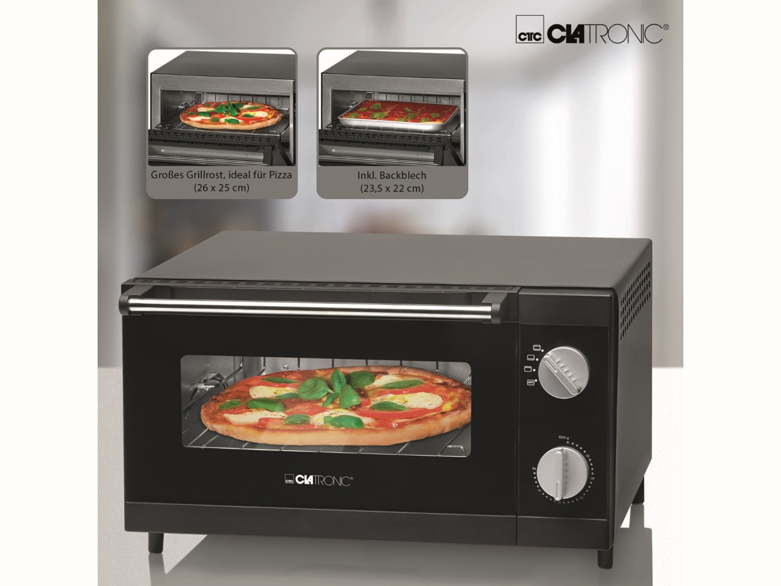 CLATRONIC Multi Pizza-Ofen MPO 3520, 12 L, 1000 W, schwarz