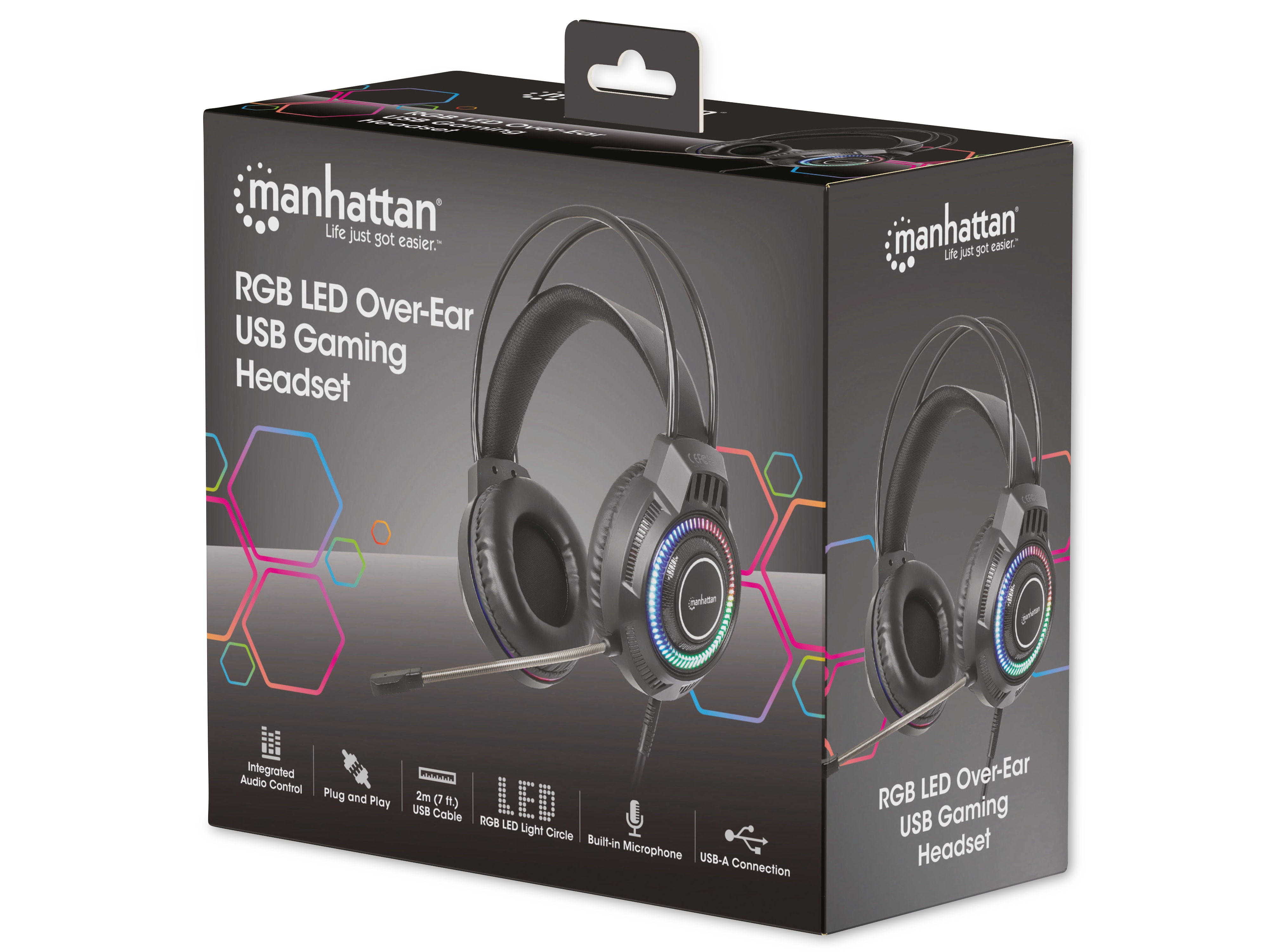 MANHATTAN Gaming-Headset Over-Ear mit RGB LED, schwarz