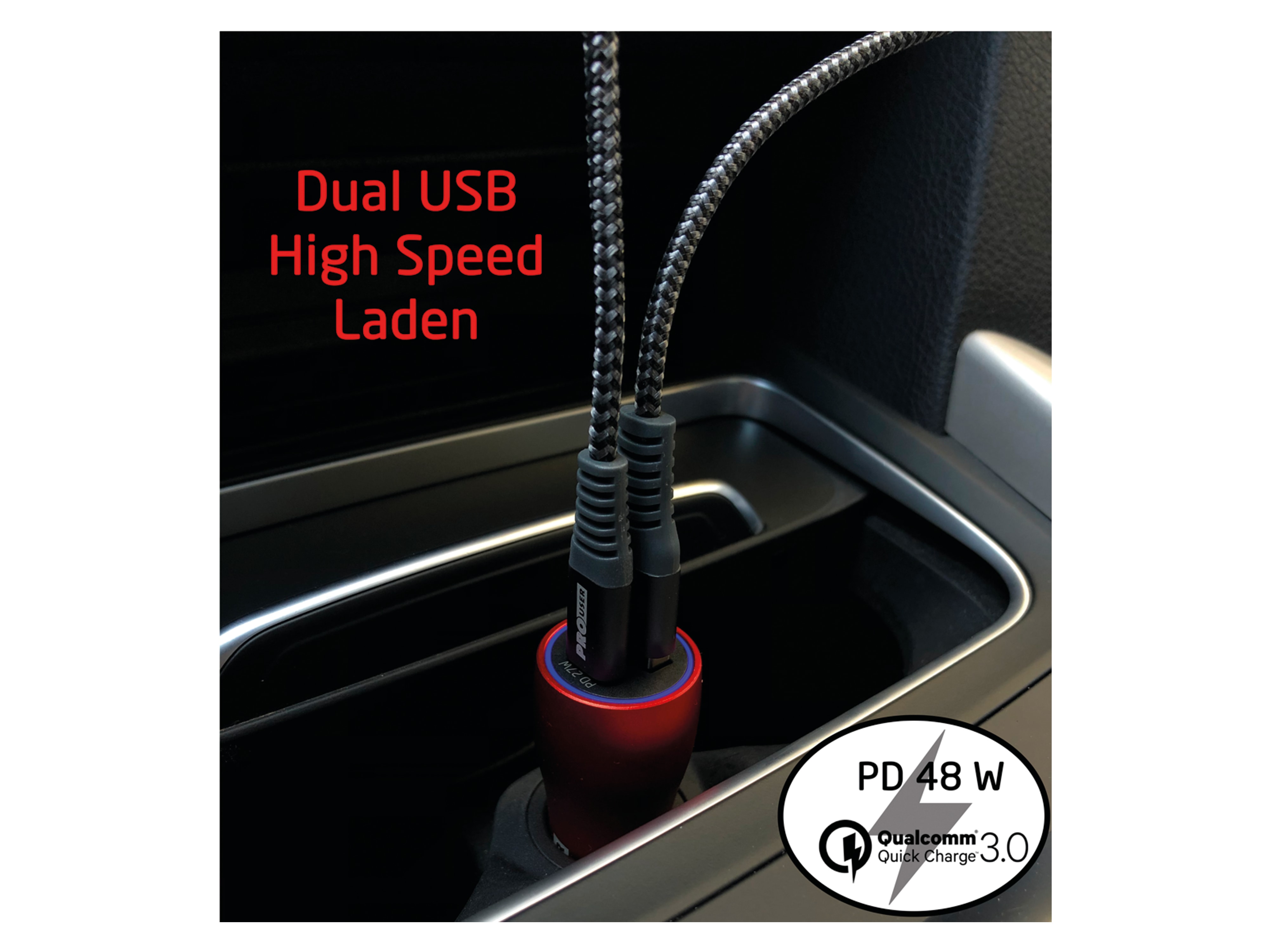 PROUSER Dual KFZ USB-Lader 20166, 48 W, (QCPD1B), rot