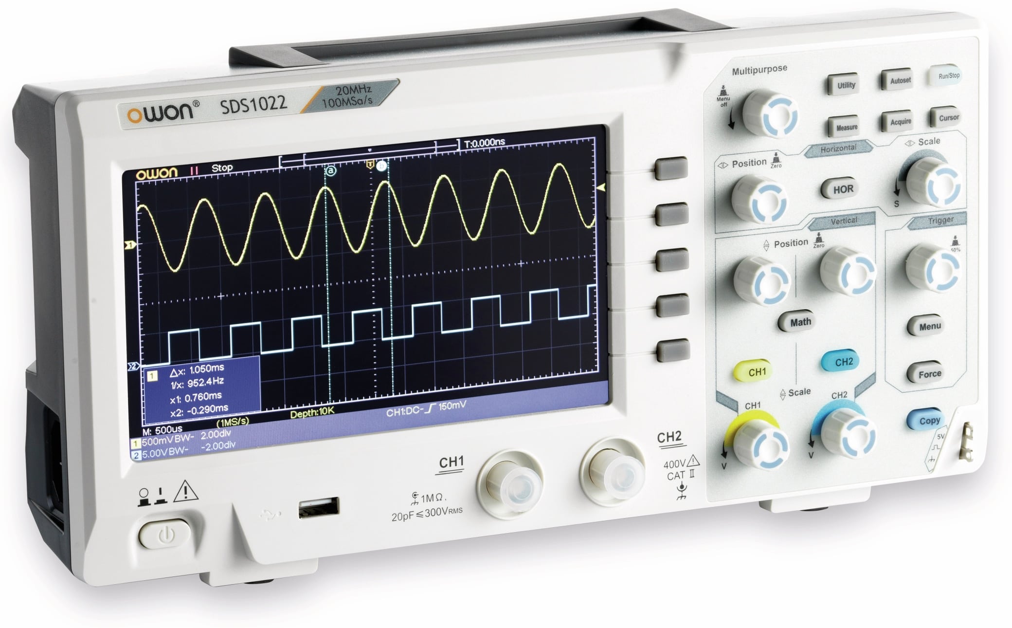 OWON LCD Speicher-Oszilloskop SDS1022, 2-Kanal, 20 MHz, USB