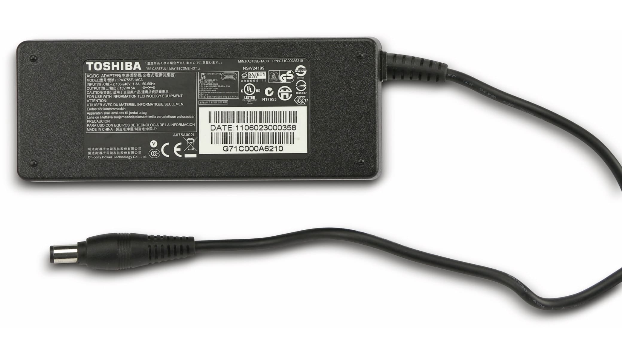 Toshiba Schaltnetzteil, PA3755E-1AC3, 15V-/5A