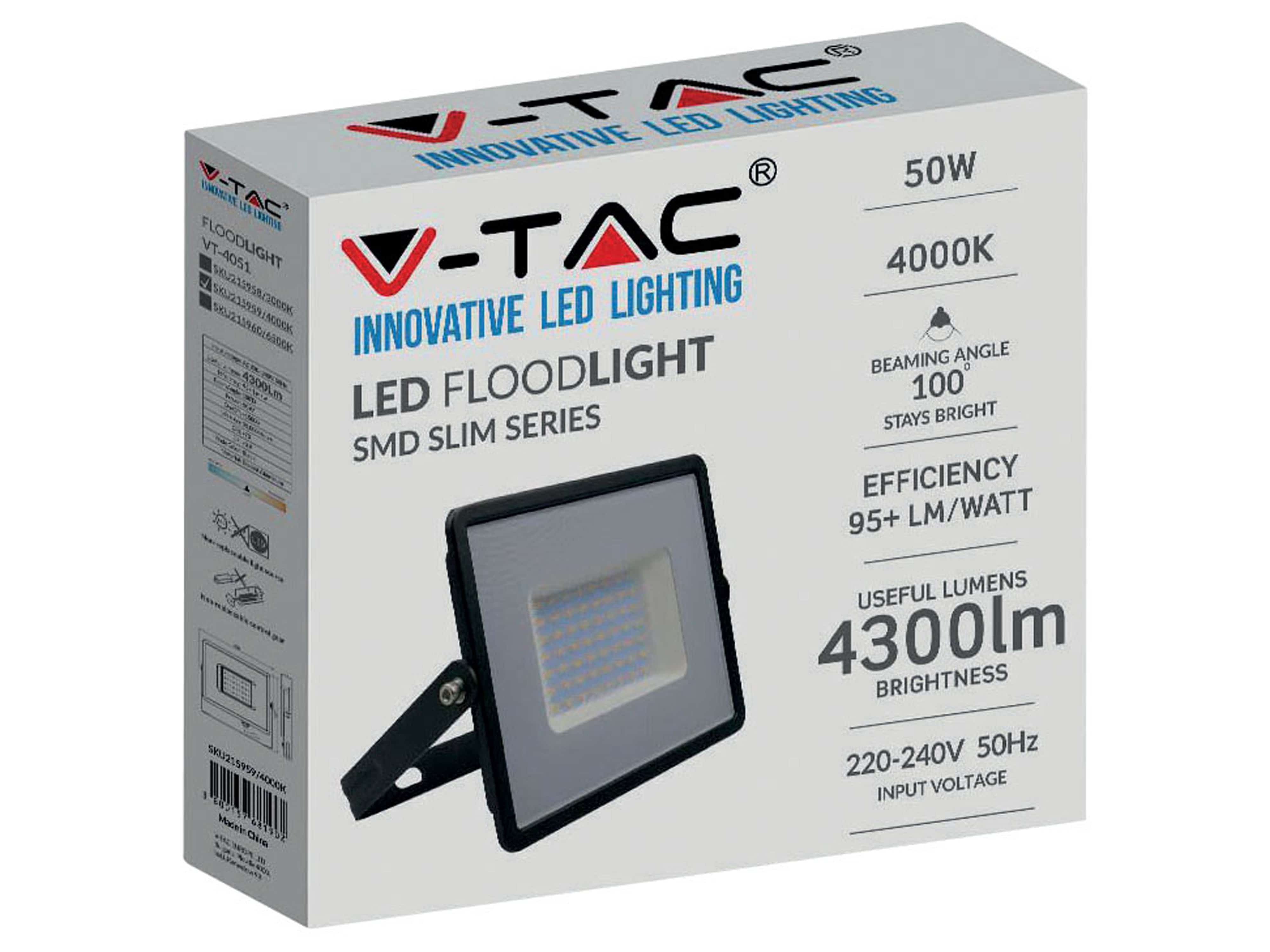 V-TAC LED-Fluter VT-4051, 50W, 4300lm, 4000K, IP65