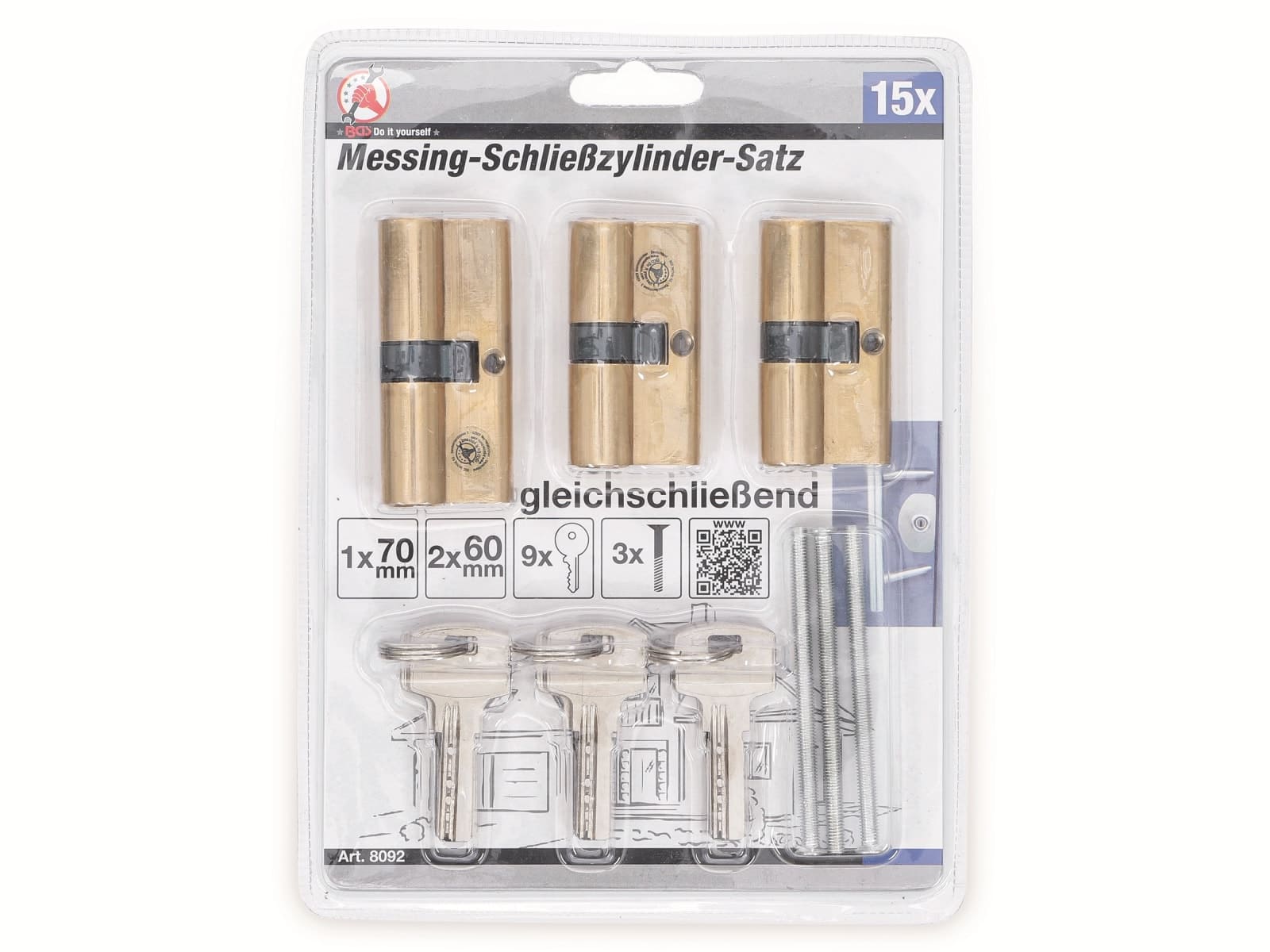 BGS TECHNIC DIY Messing-Schließzylinder-Satz, gleichschließend, 15-tlg.