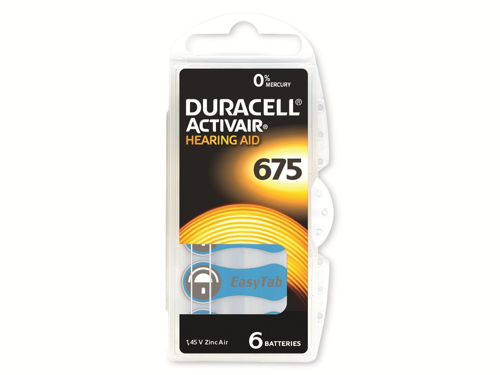 DURACELL Zinc Air-Knopfzelle Typ 675, 1.45V, Activair, 6 Stück