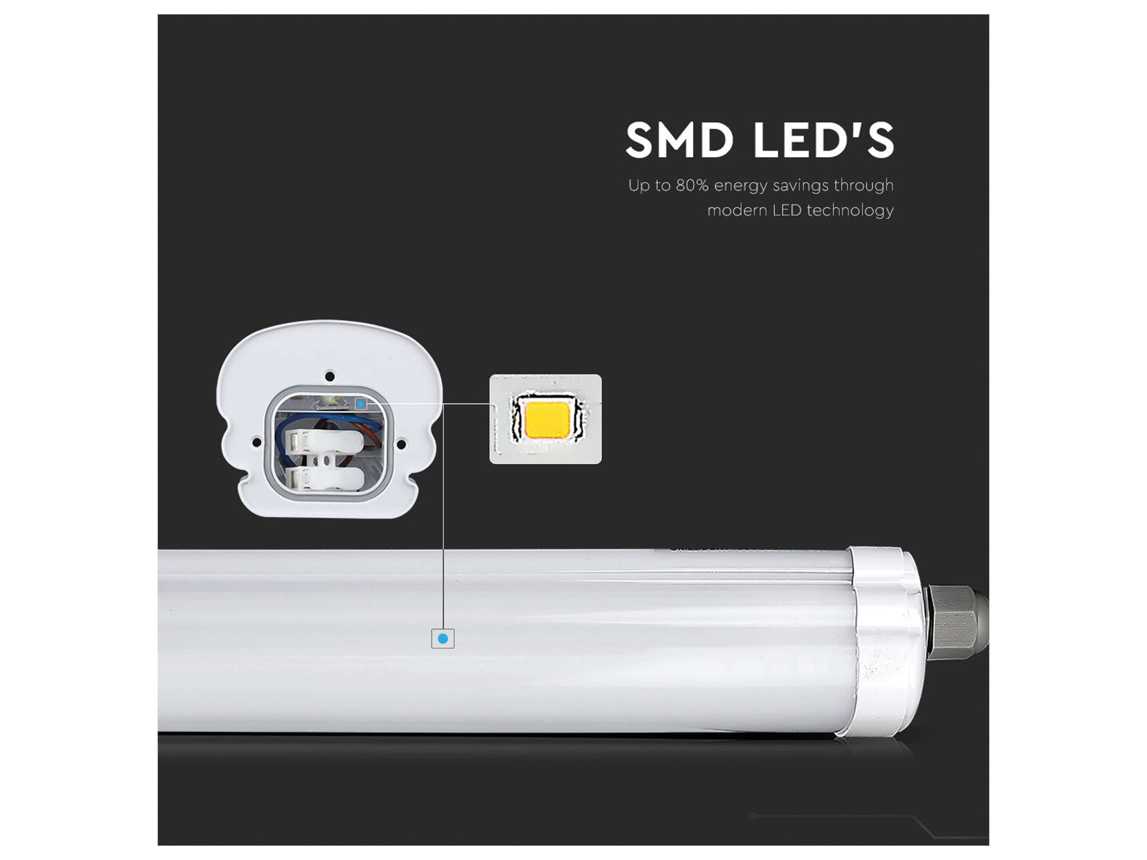 V-TAC LED-Feuchtraum-Wannenleuchte VT-1574-N, EEK: E, 48 W, 5760 lm, 6500 K, 1500 mm