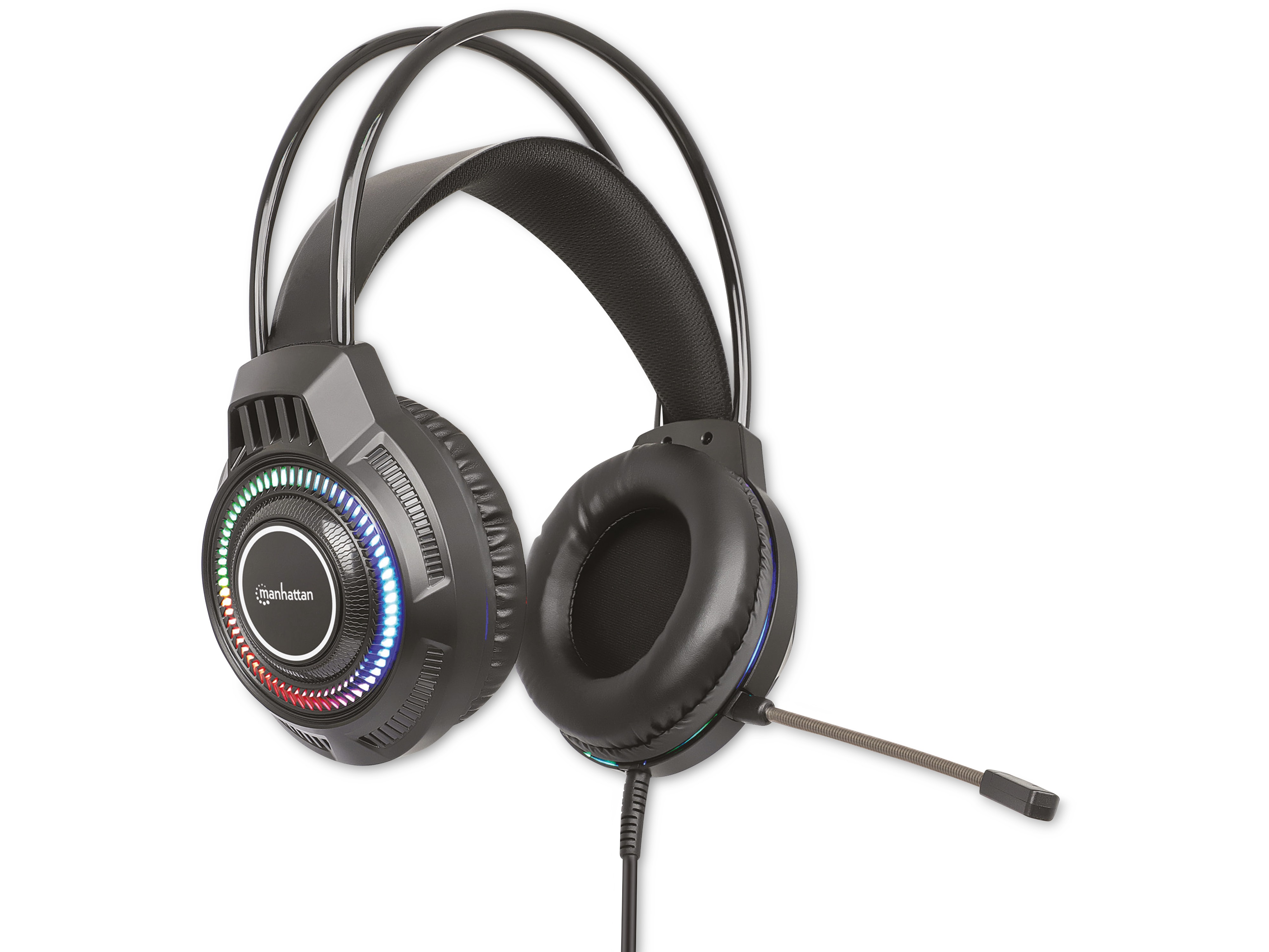 MANHATTAN Gaming-Headset Over-Ear mit RGB LED, schwarz