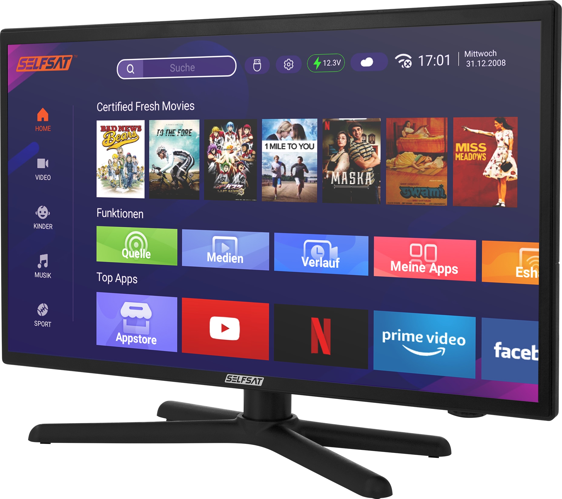 SELFSAT LED-TV Smart 1222, 55 cm (22"), EEK: F, HD-Tuner, WLAN, Bluetooth