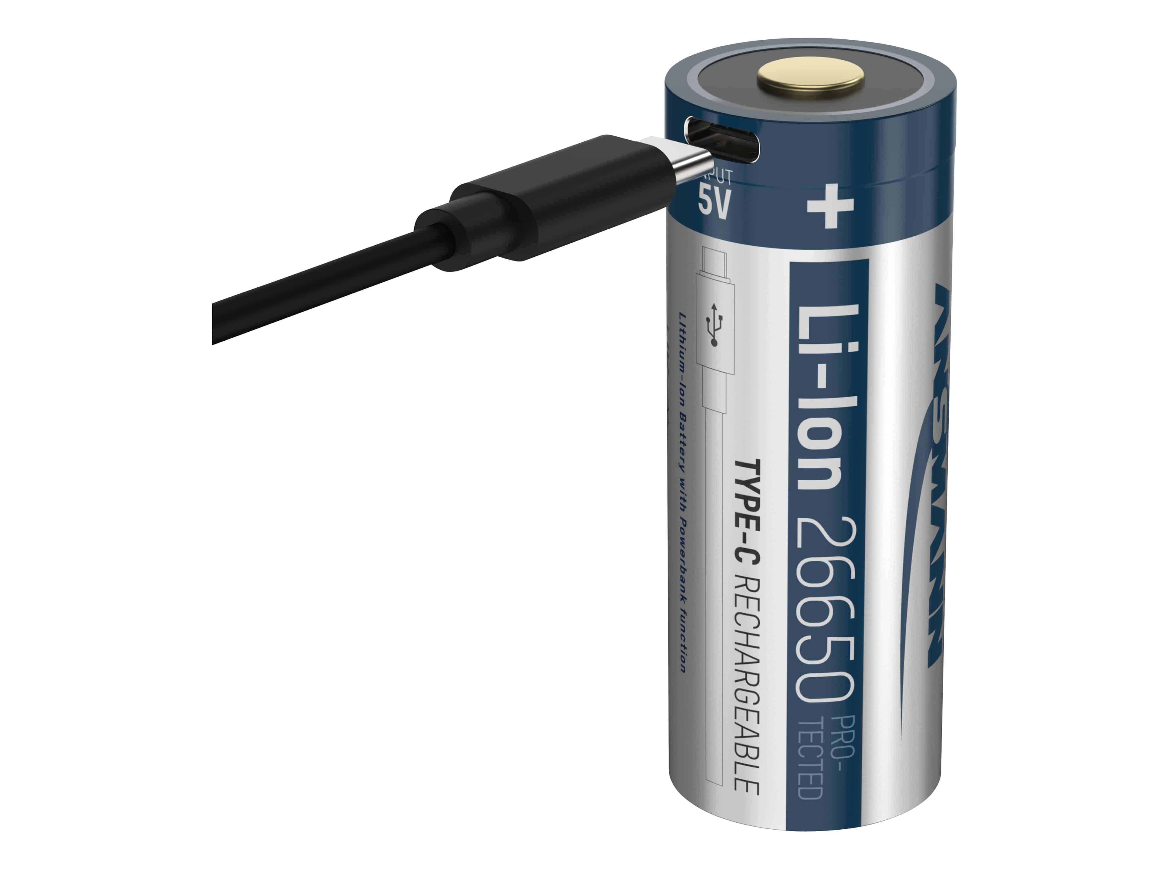 ANSMANN Li-Ion-Spezial-Akku 26650, 3,6 V, 5100mAh, mit USB-C Ladebuchse