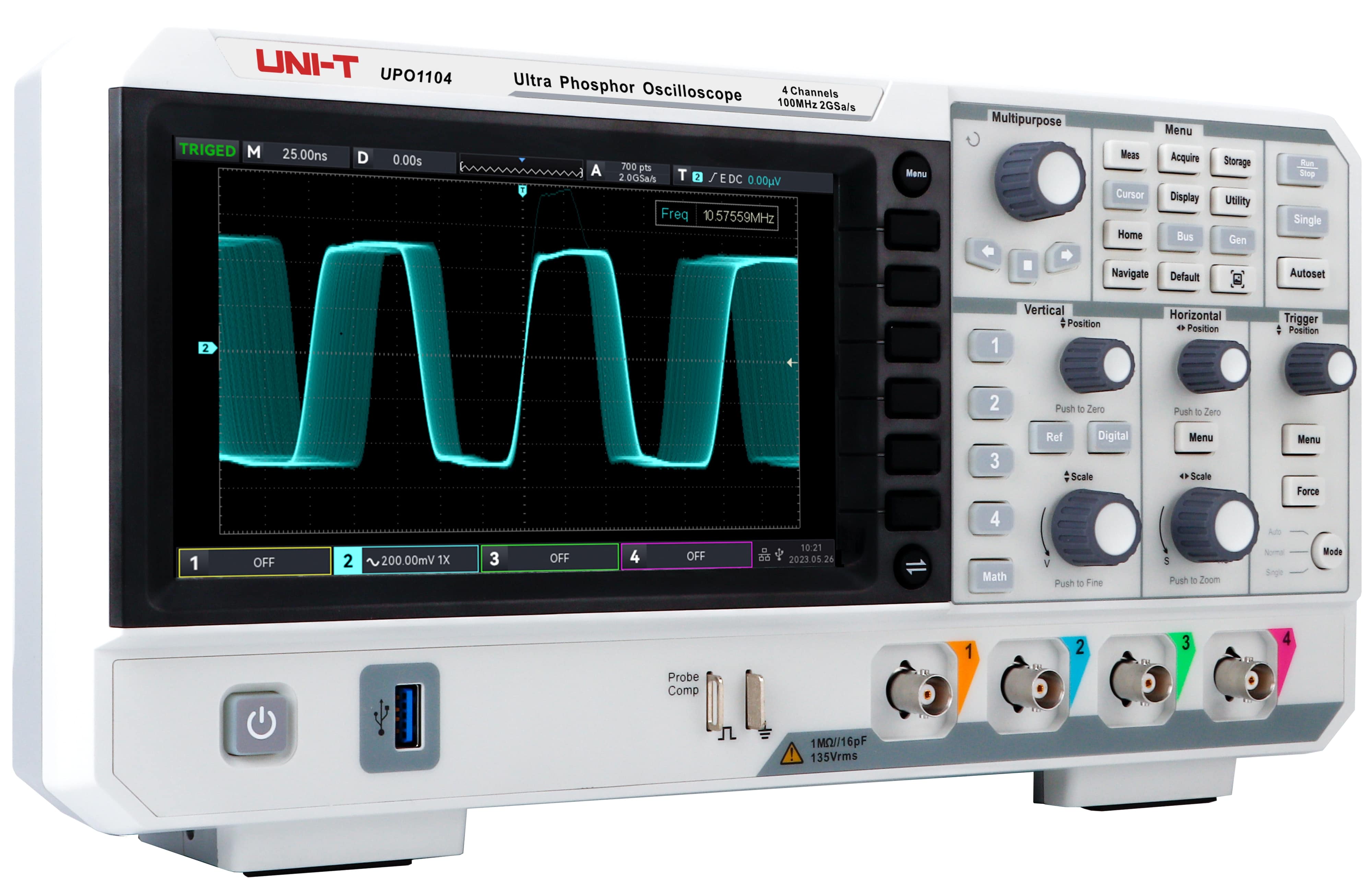 UNI-T Speicher-Oszilloskop UPO1104, 4 Kanal, 100 MHz, 2 GSa/s