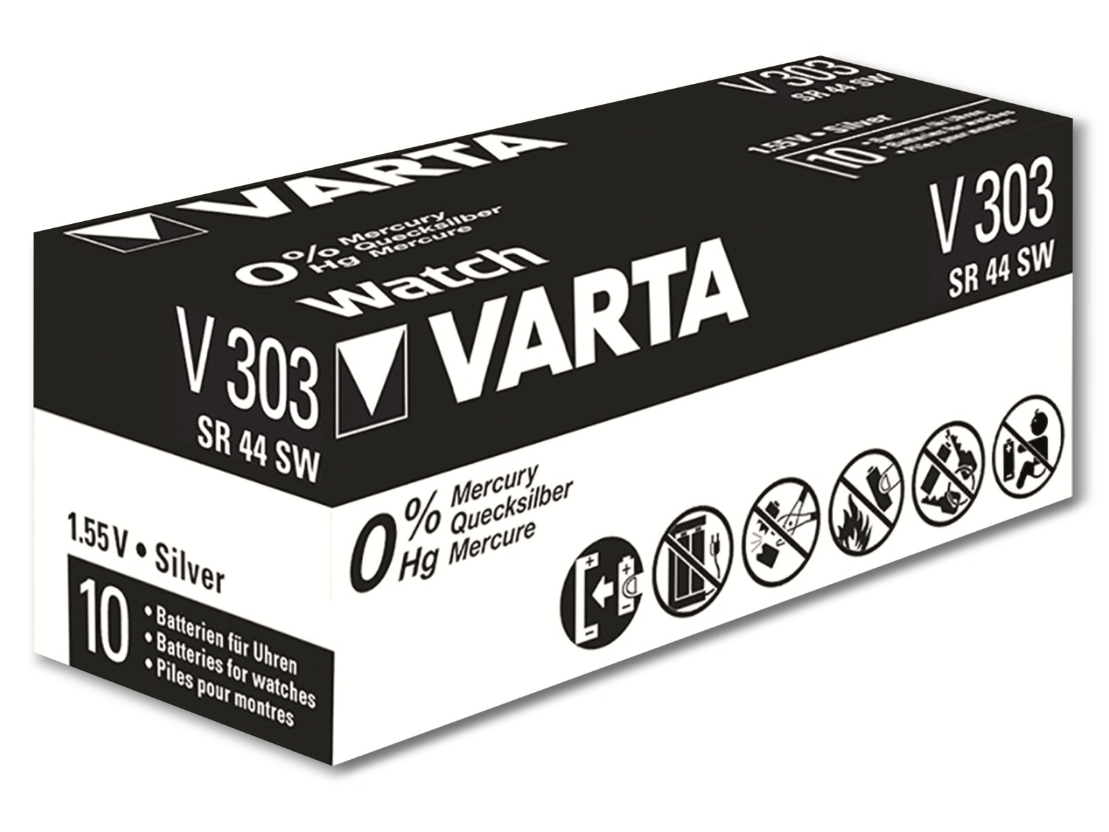 VARTA Knopfzelle Silver Oxide, 303 SR44,  1.55V, 10 Stück