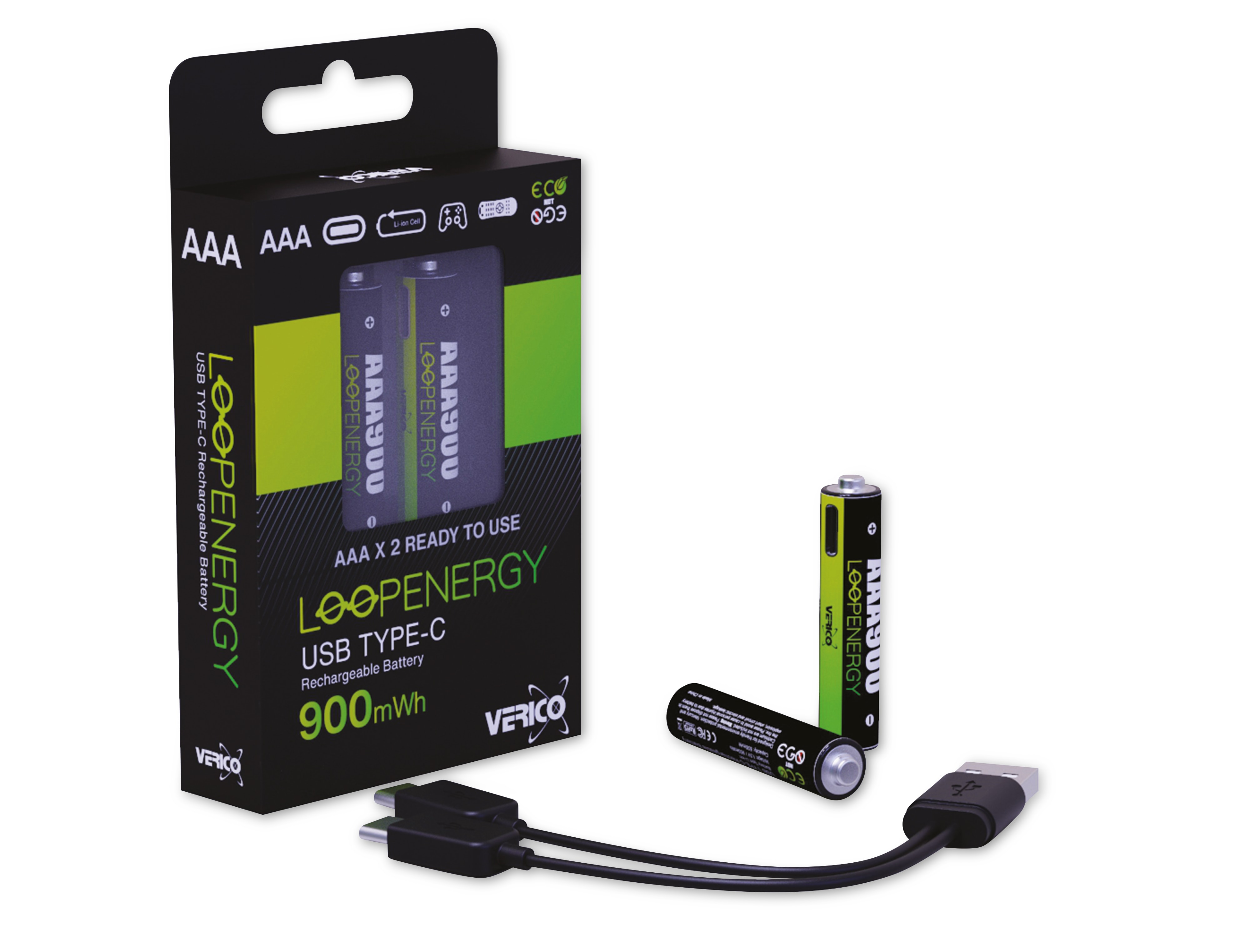 VERICO Li-Ion-Akku Loop Energy AAA, mit USB-C Buchse, 2er Pack