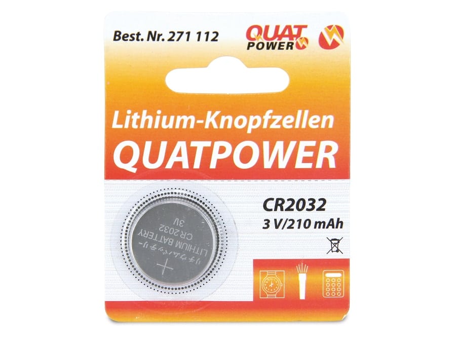 QUATPOWER Knopfzelle, CR2032, Lithium, 3 V, 210 mAh, 1 St.