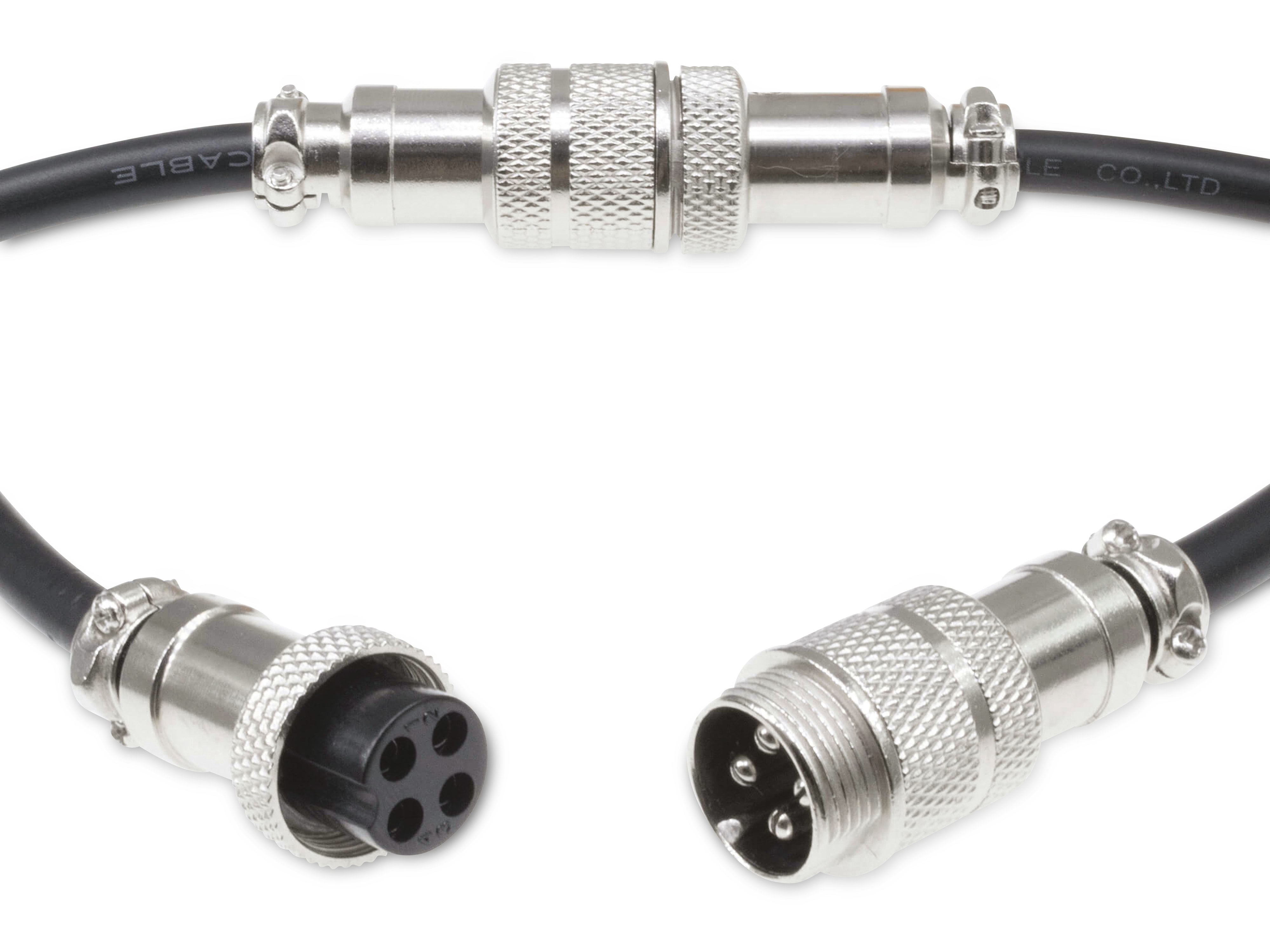 Rundsteckverbinder, 4-polig, 60V, 7A, Lötanschluss, IP55, wire to wire, 1 Stecker + 1 Buchse