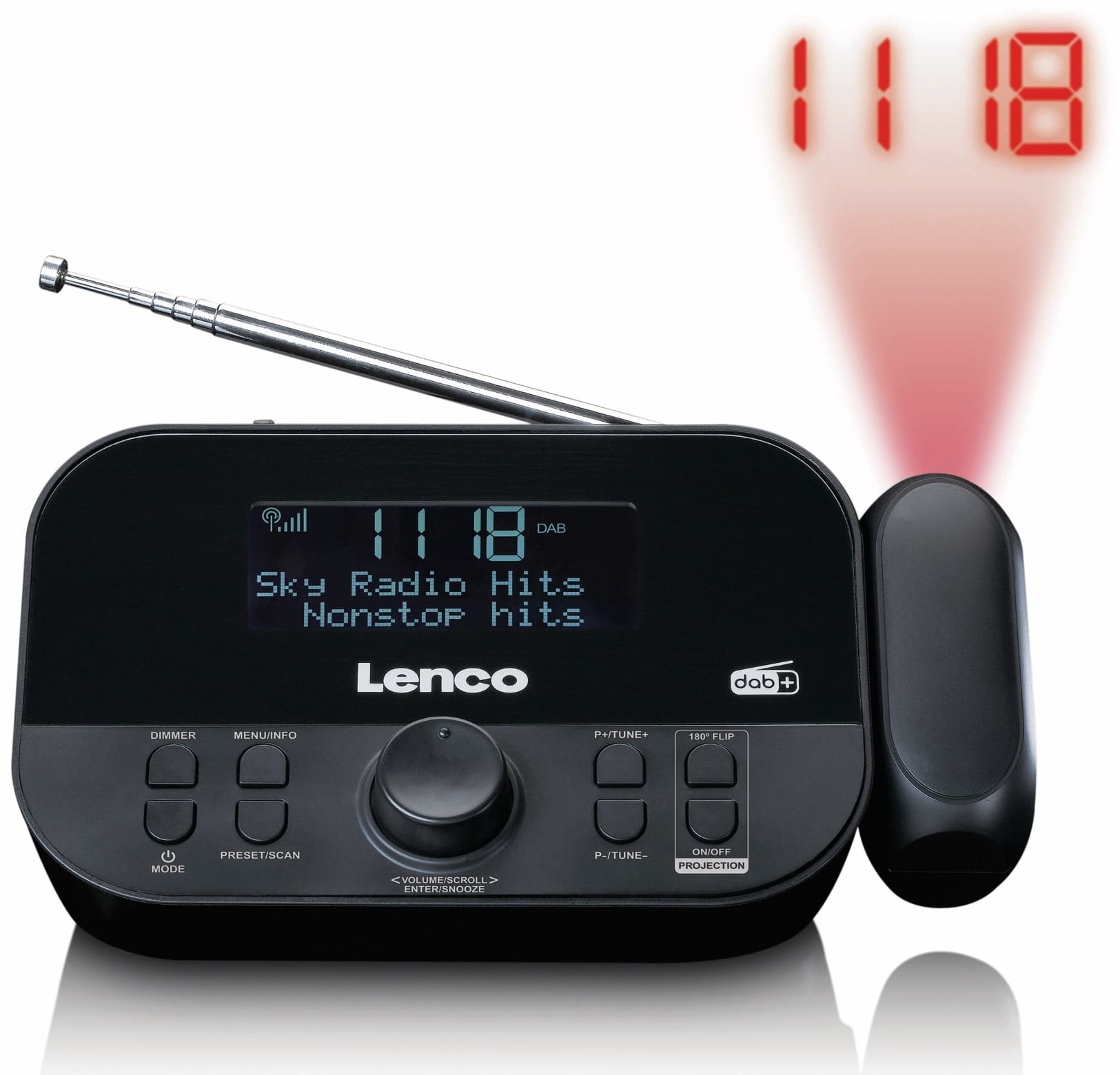 LENCO DAB+/FM Uhrenradio CR-615BK, mit Projektor, schwarz