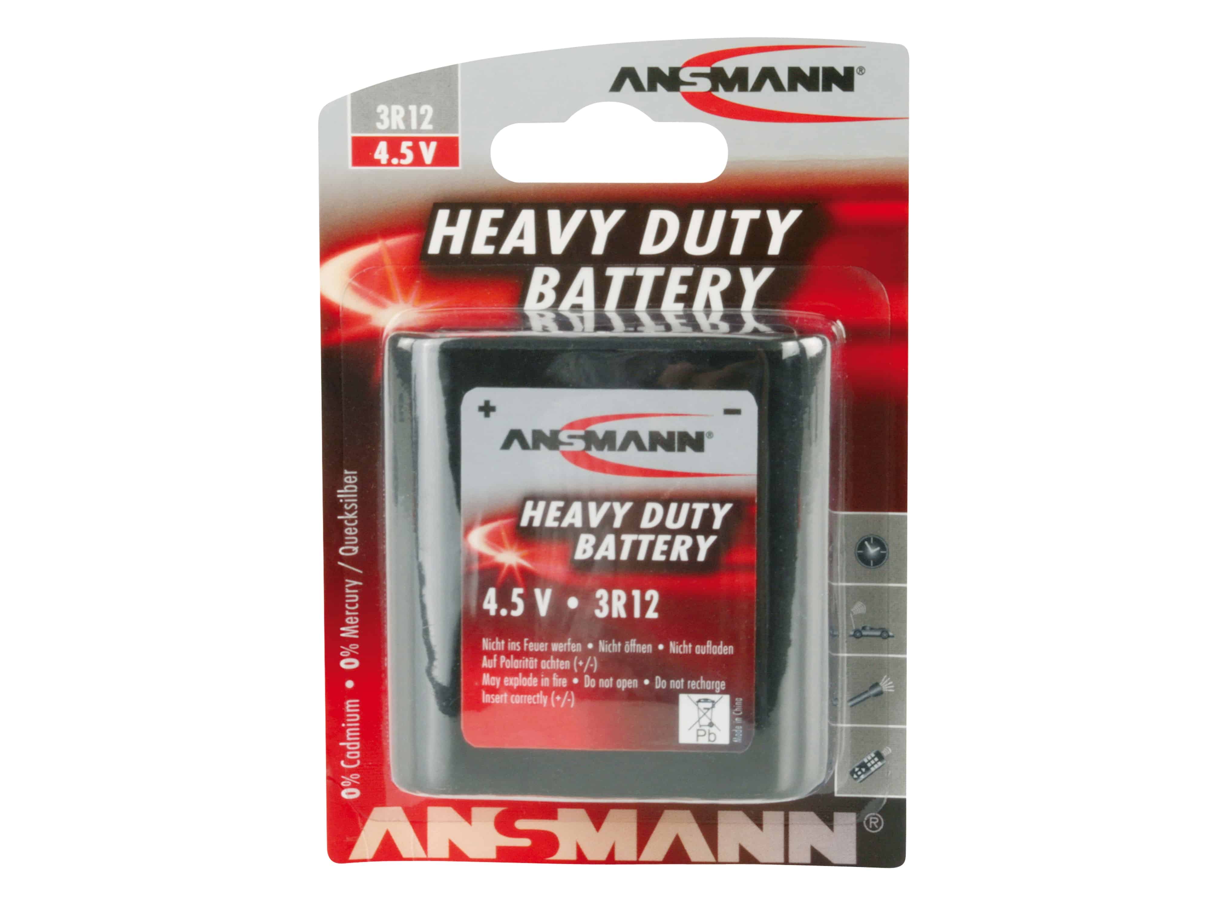 ANSMANN Flachbatterie 3R12, Zink-Kohle, 4,5 V, 2000mAh