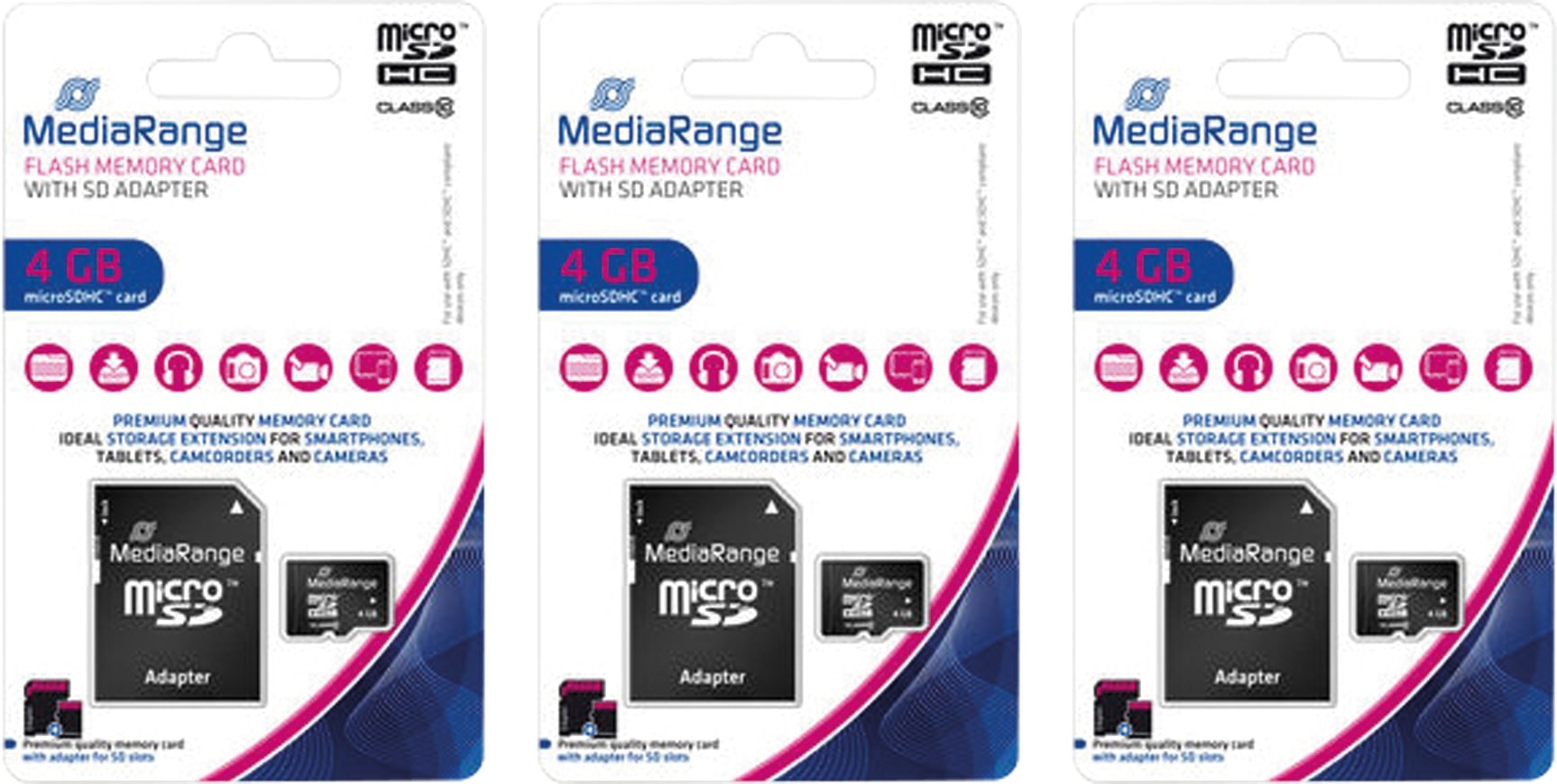 MEDIARANGE MicroSD-Card Class 10, 4 GB 3er Pack