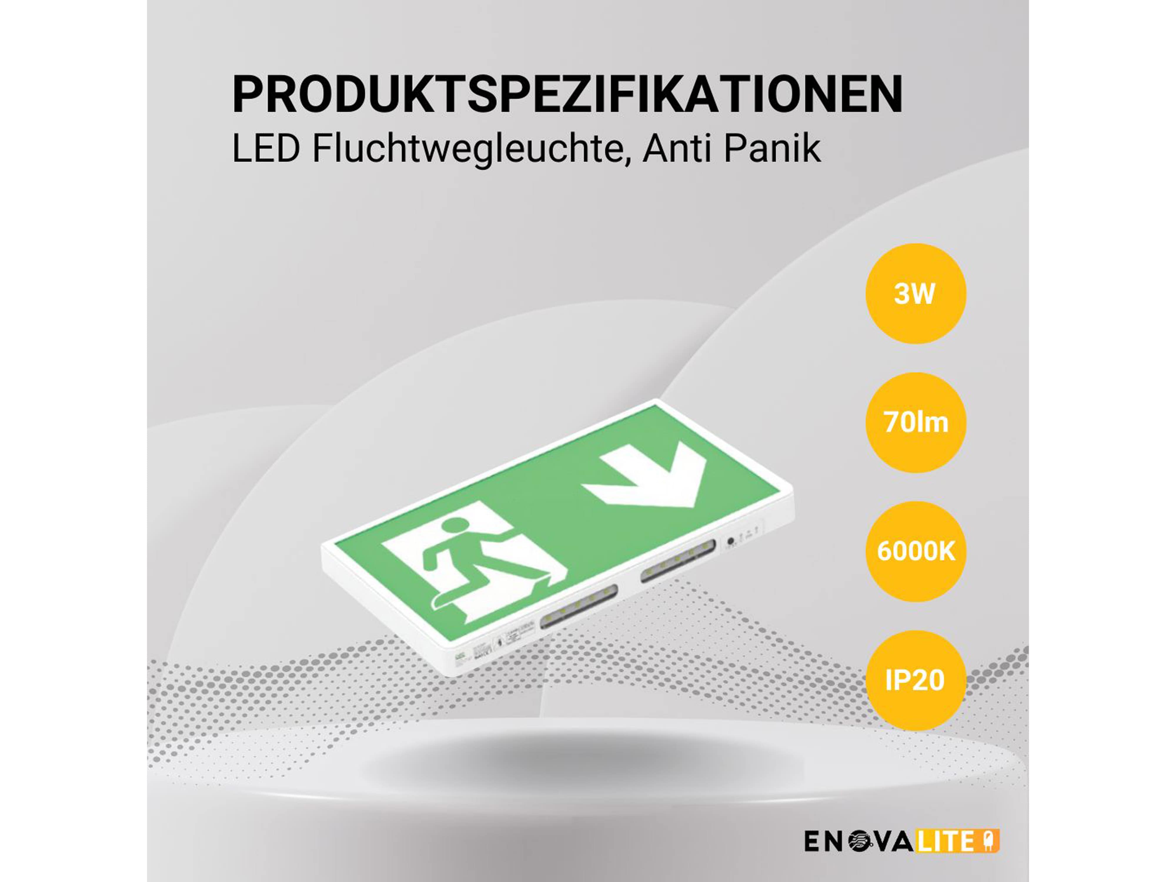 ENOVALITE LED-Fluchtwegleuchte, 200101, inkl. Notstromeinheit, TEST-Funktion