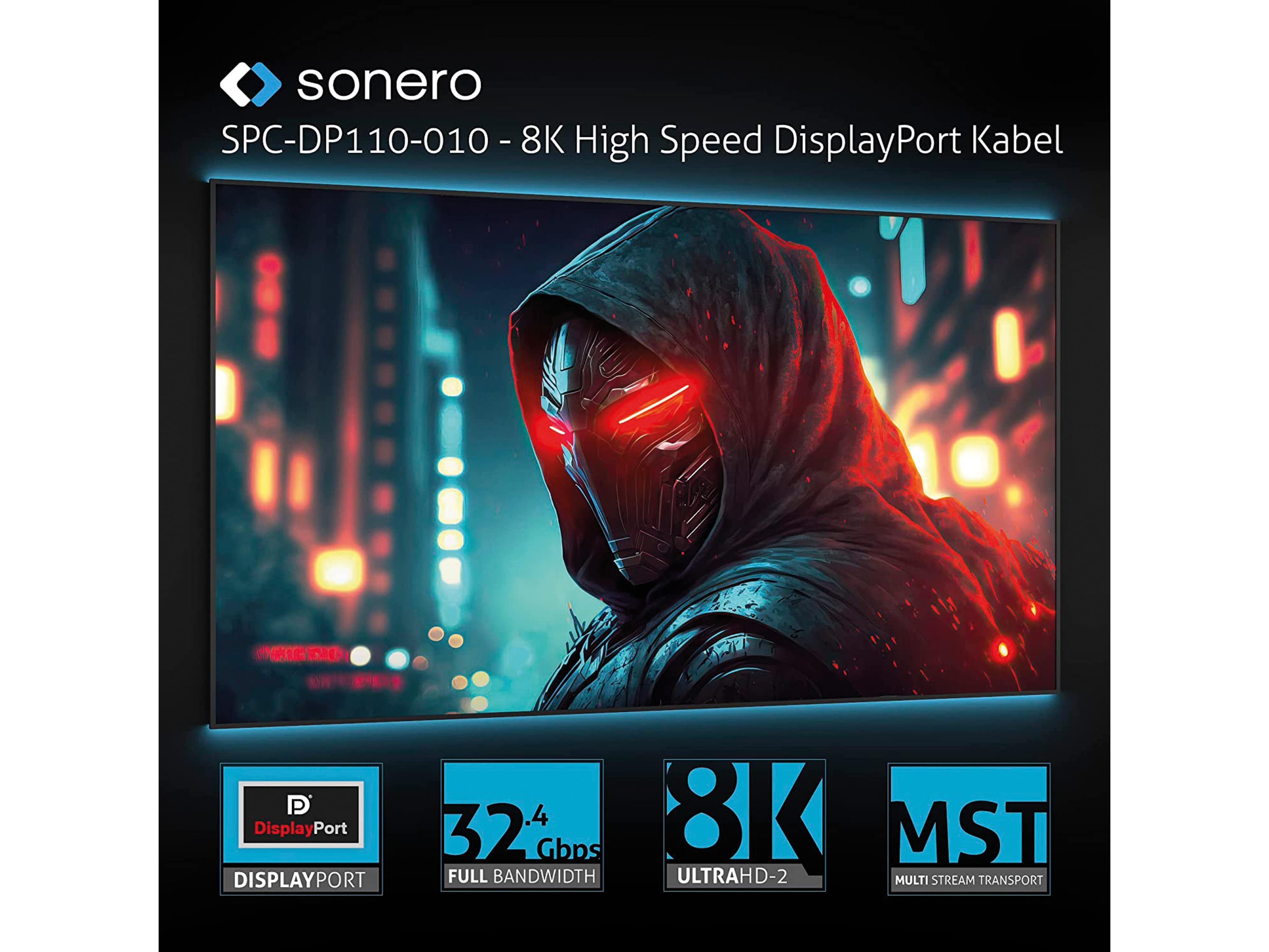 SONERO DisplayPort-Kabel, Stecker/Stecker, 8K60, grau/blau, 1 m