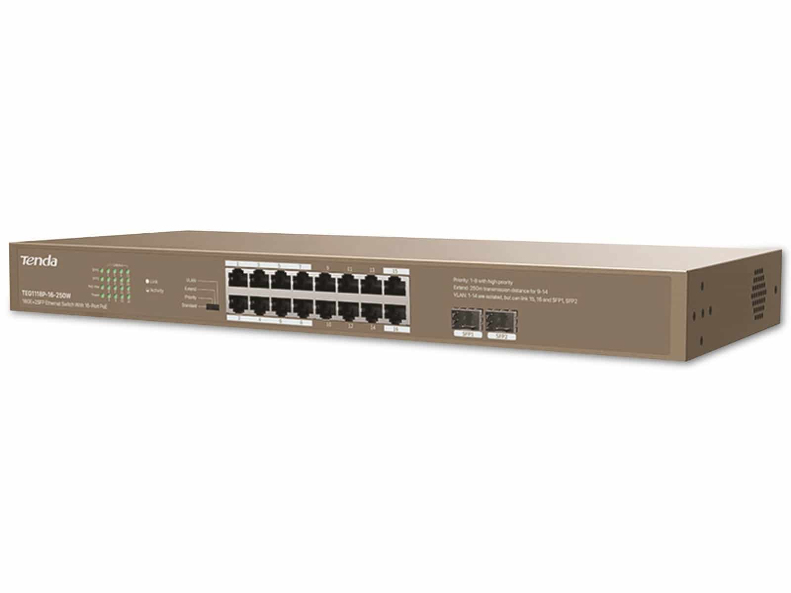 POE-Switch TENDA TEG1118P-16-250W, 16-port, Gigabit