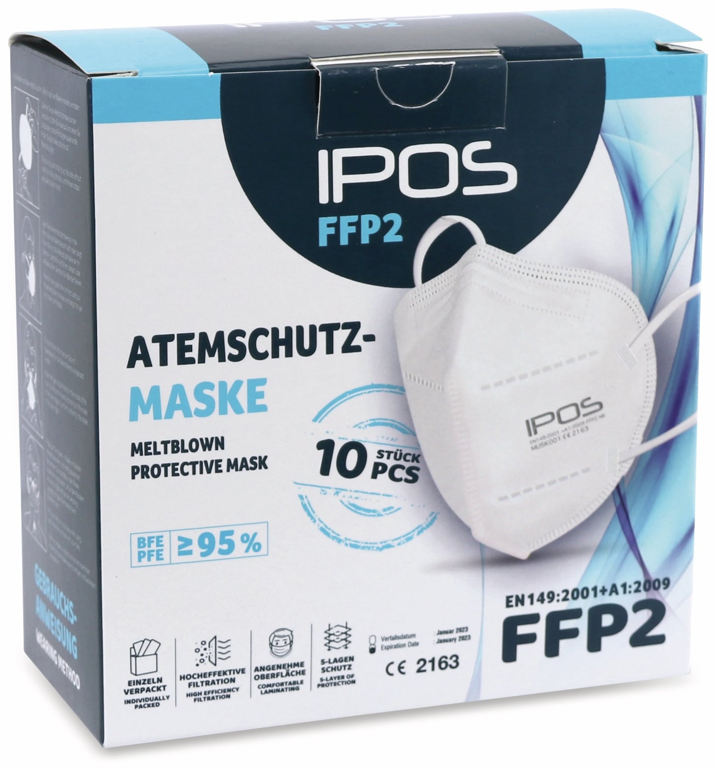 10er Set Atemschutzmasken FFP2 NR IPOS