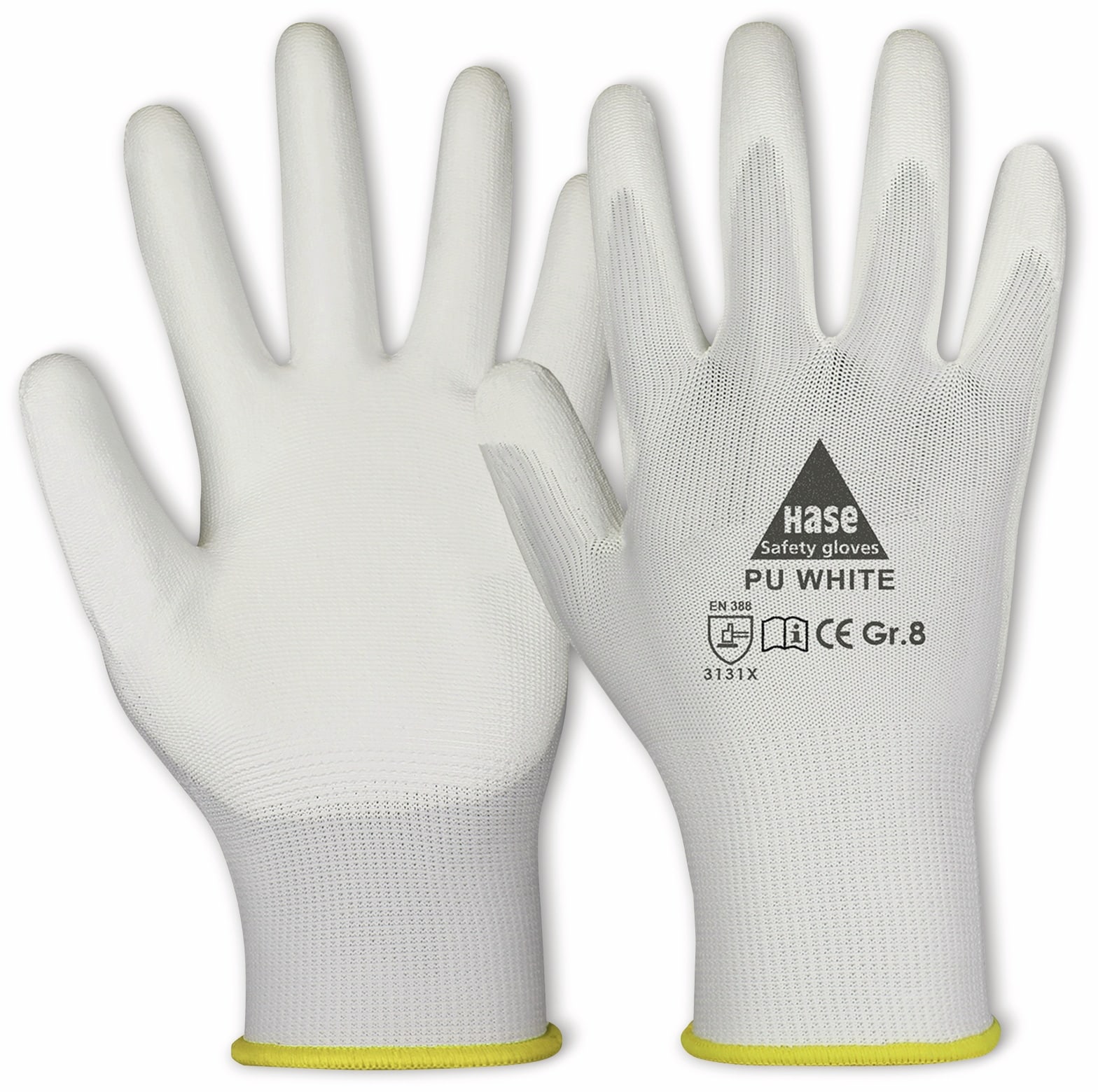 HASE SAFETY GLOVES Arbeitshandschuhe PU, PU white, EN 388, EN 420, weiß, Größe 6