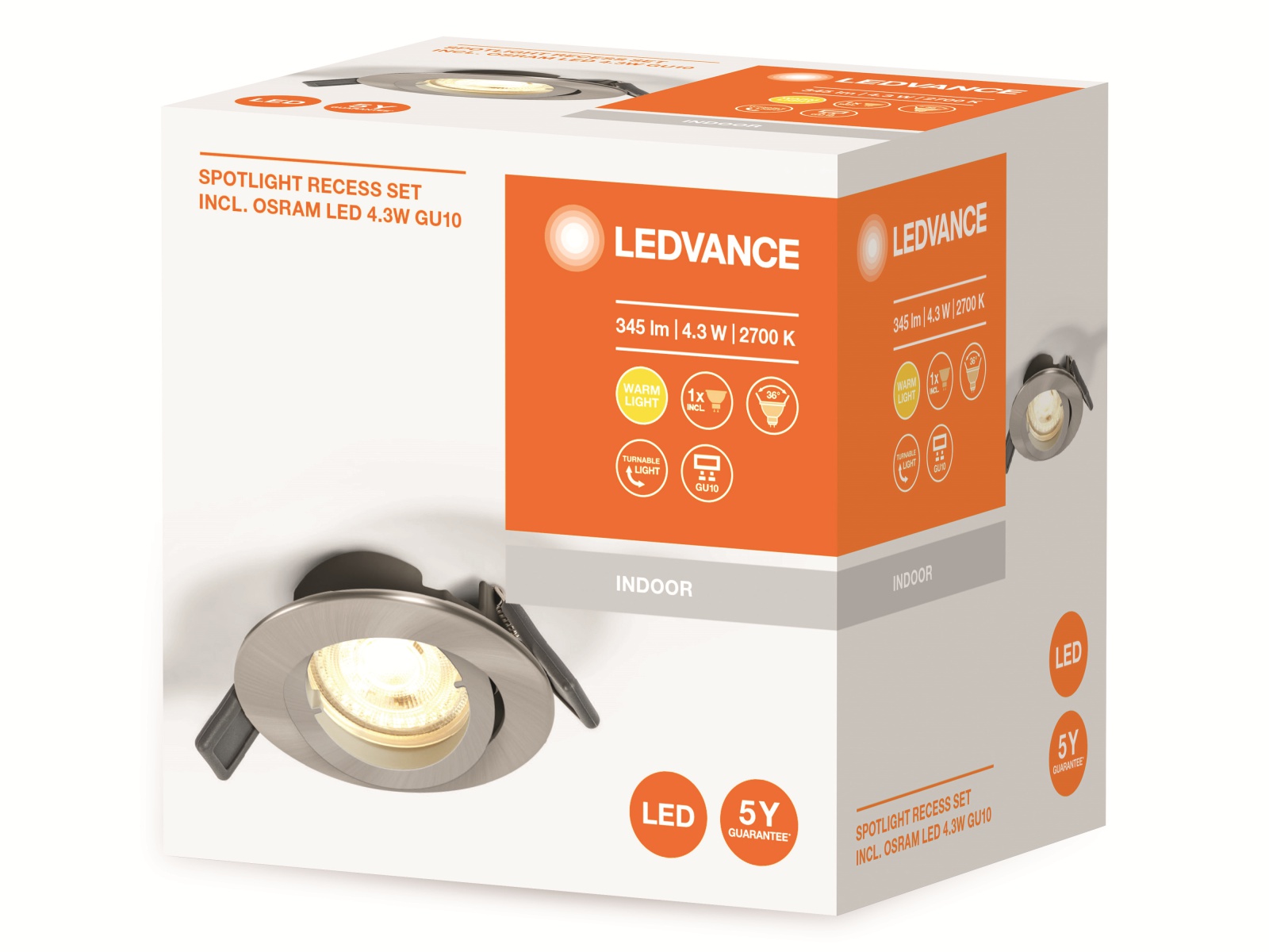 LEDVANCE LED-Einbauleuchte, silber, 4,3W, 350lm, 2700K