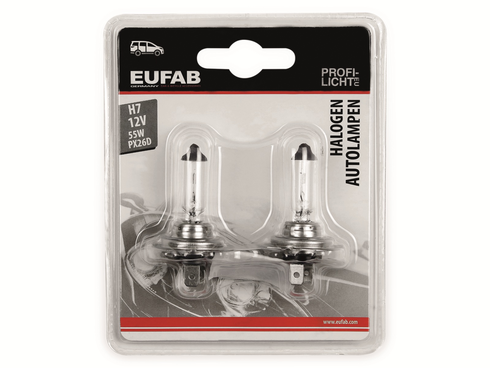 EUFAB Halogen-Autolampe H7, 12V, 55W, PX26D, 2 Stück