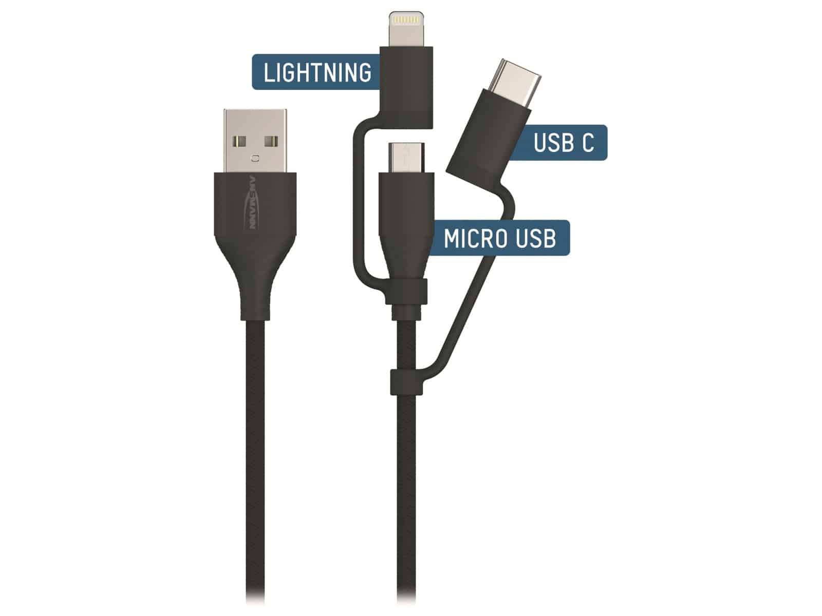 ANSMANN USB 3in1 Daten-/Ladekabel, 120 cm