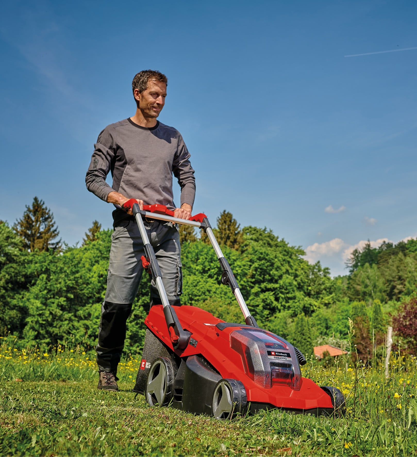 EINHELL Akku-Rasenmäher RASARRO 36/40, 2x4,0 Ah Akkus + Twin-Ladegerät